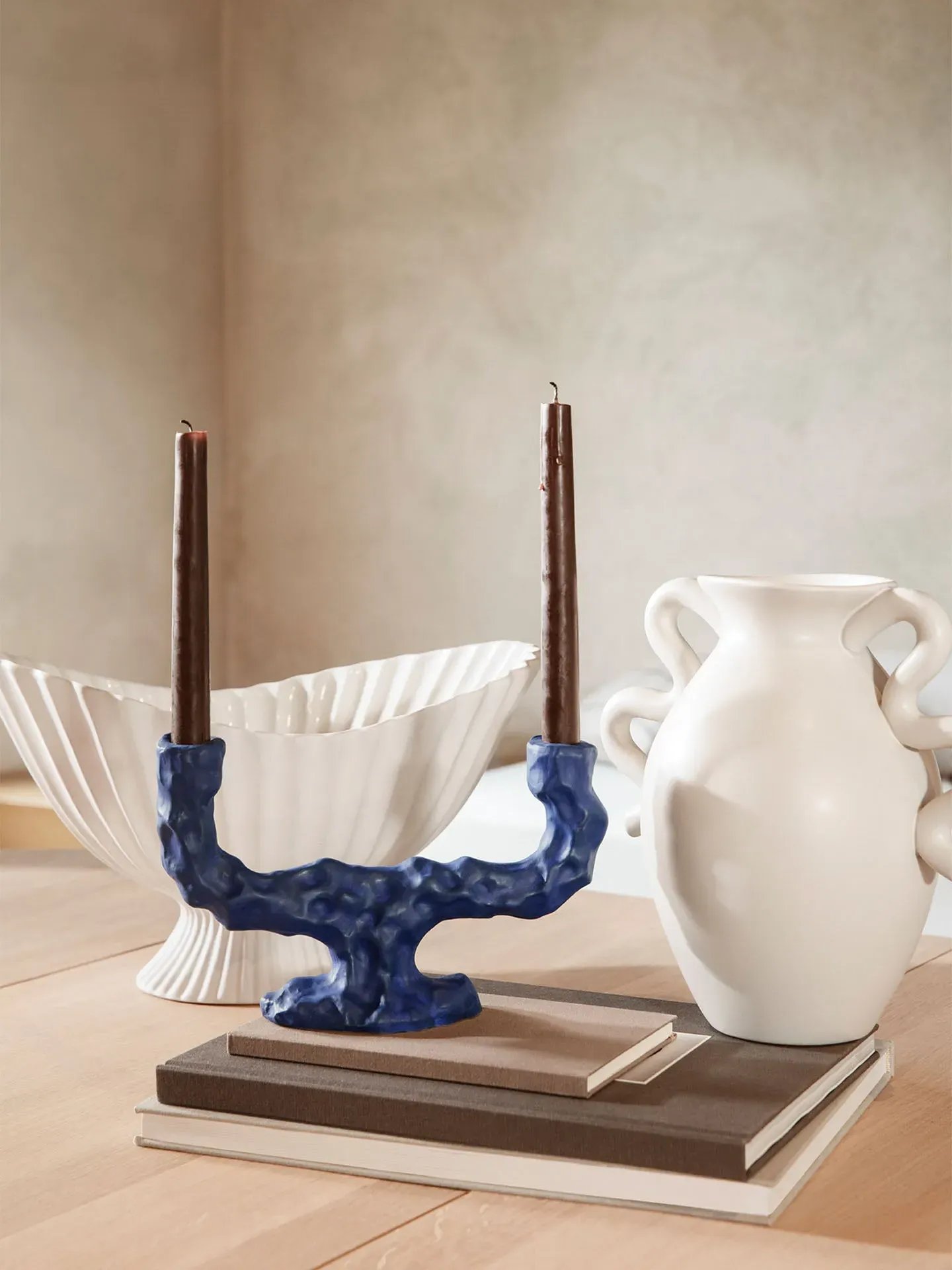Dito Double Candle Holder - Bright Blue, Stoneware