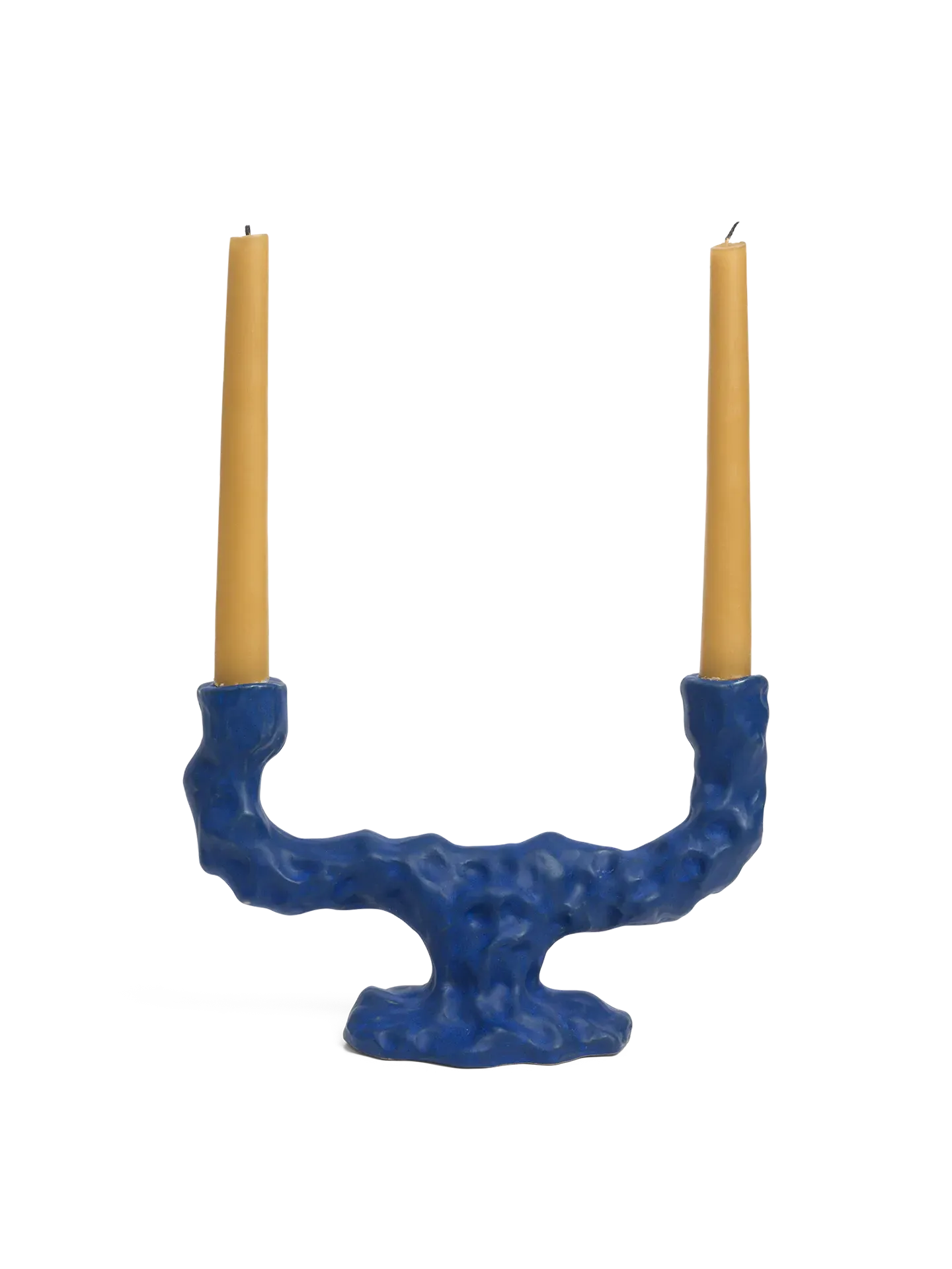 Dito Double Candle Holder - Bright Blue, Stoneware