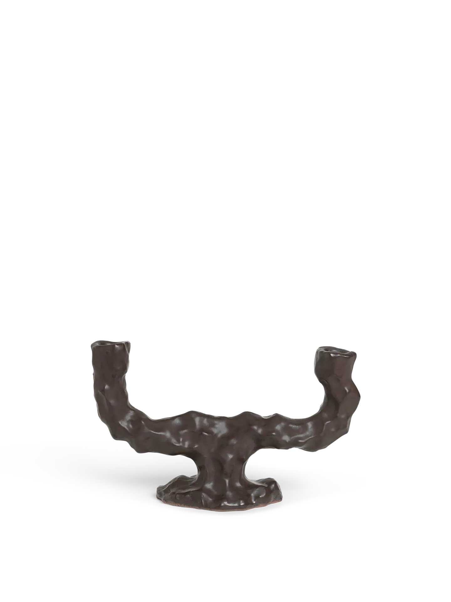 Dito Double Candle Holder - Dark Brown, Stoneware