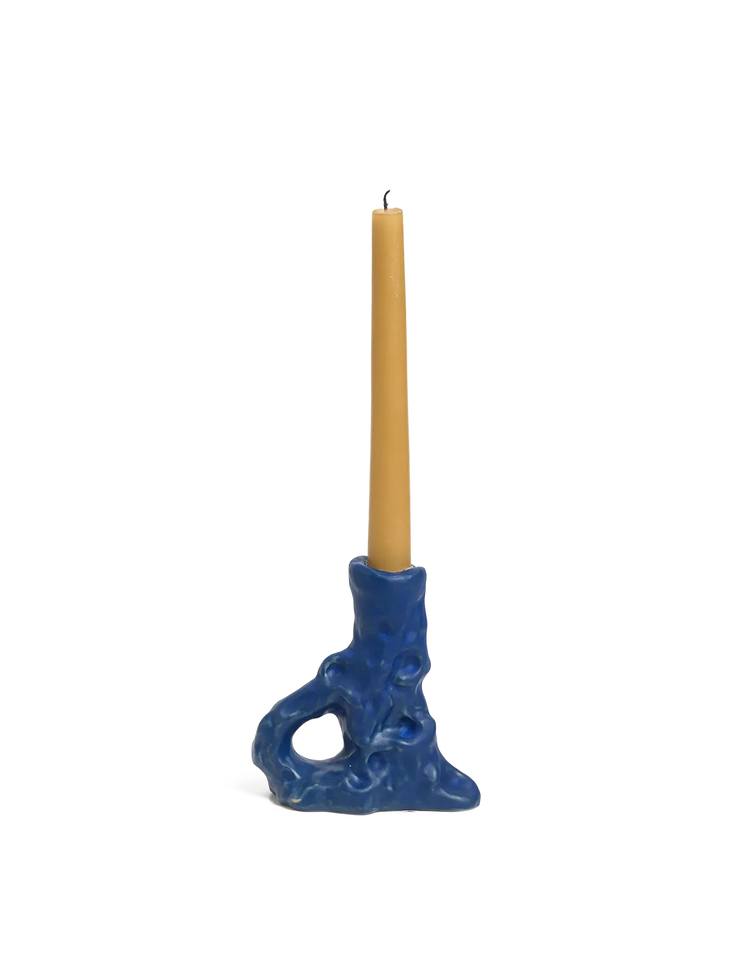 Dito Single Candle Holder - Bright Blue, Stoneware