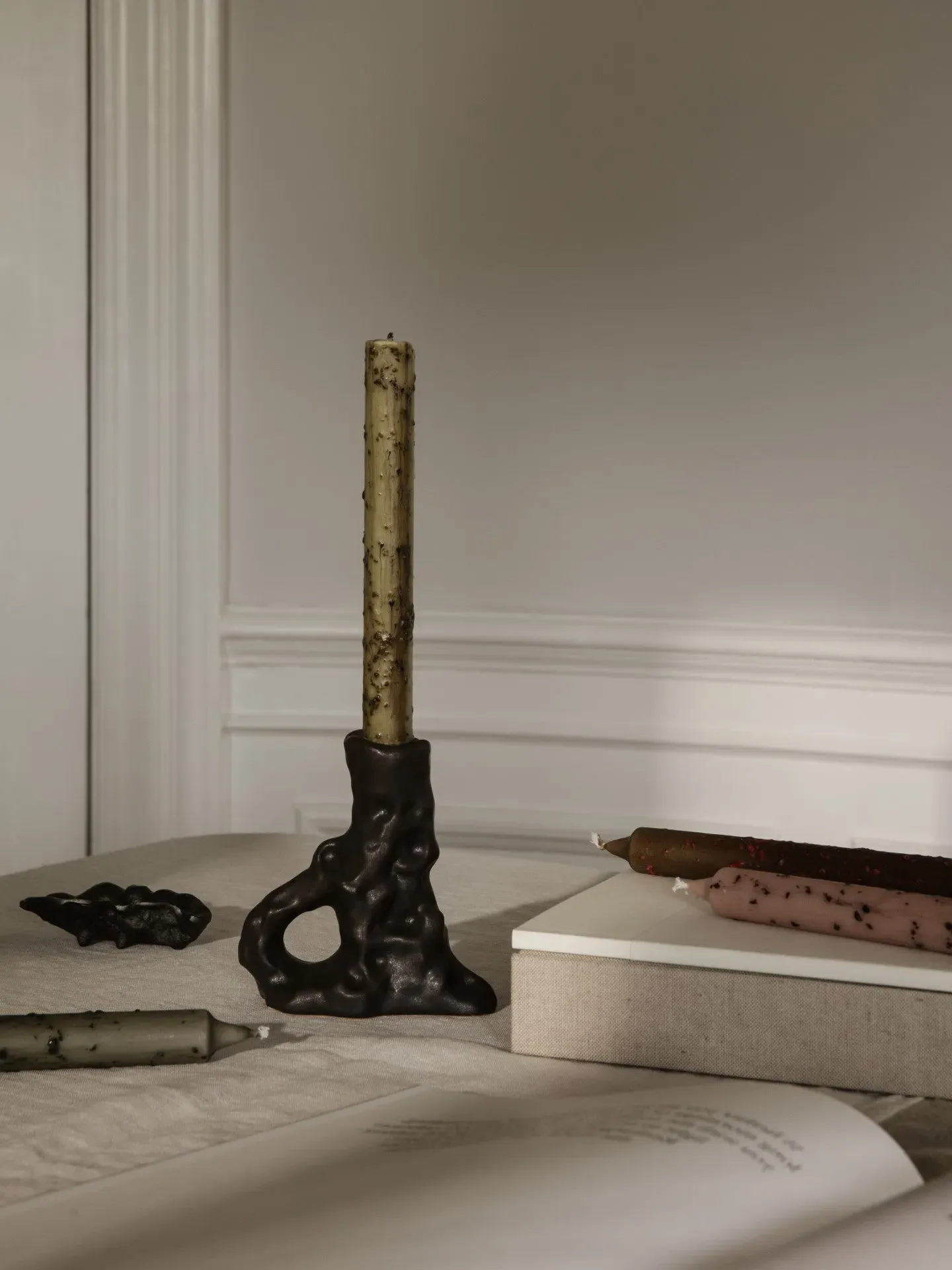 Dito Single Candle Holder - Dark Brown, Stoneware