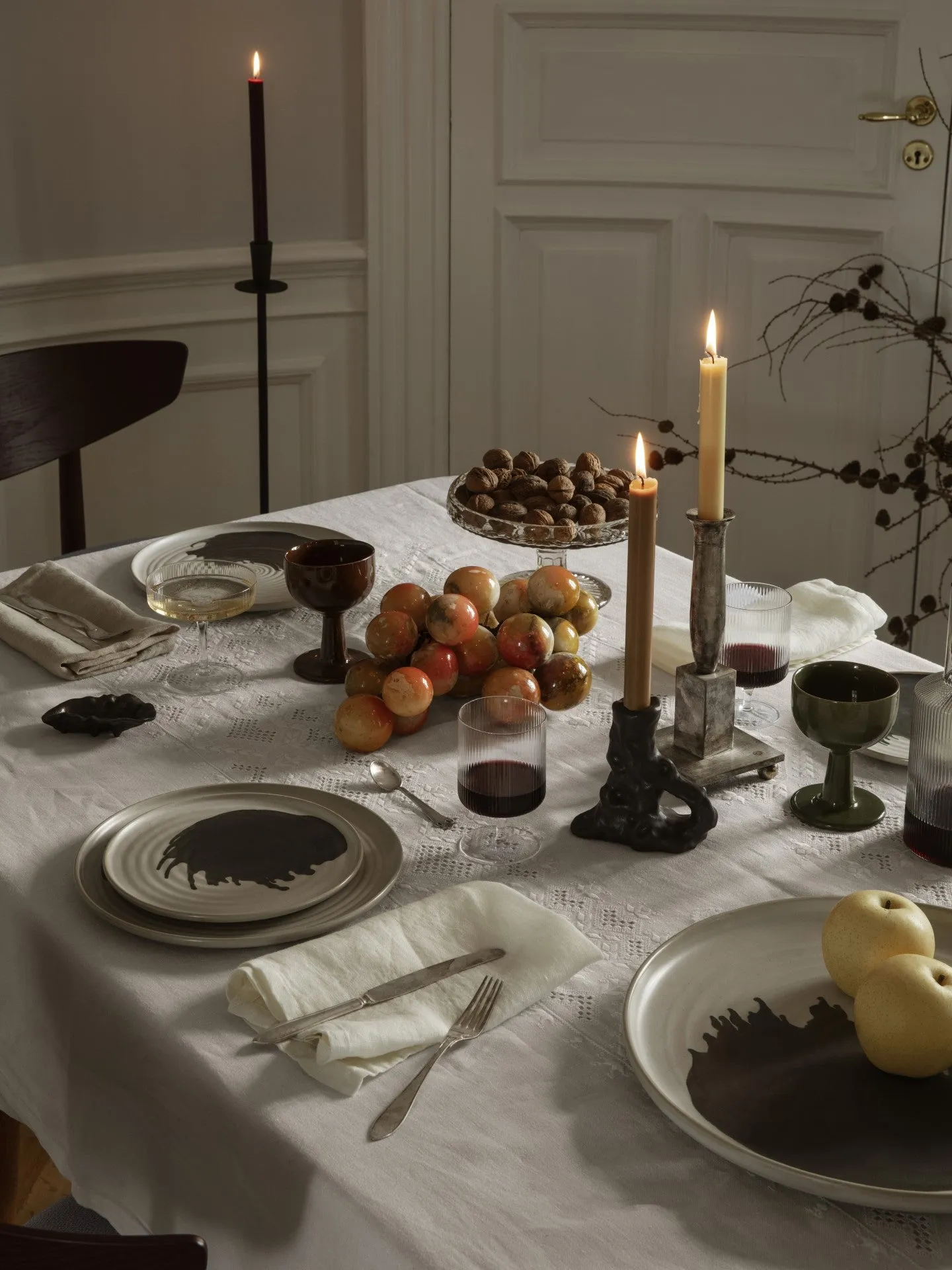 Dito Single Candle Holder - Dark Brown, Stoneware