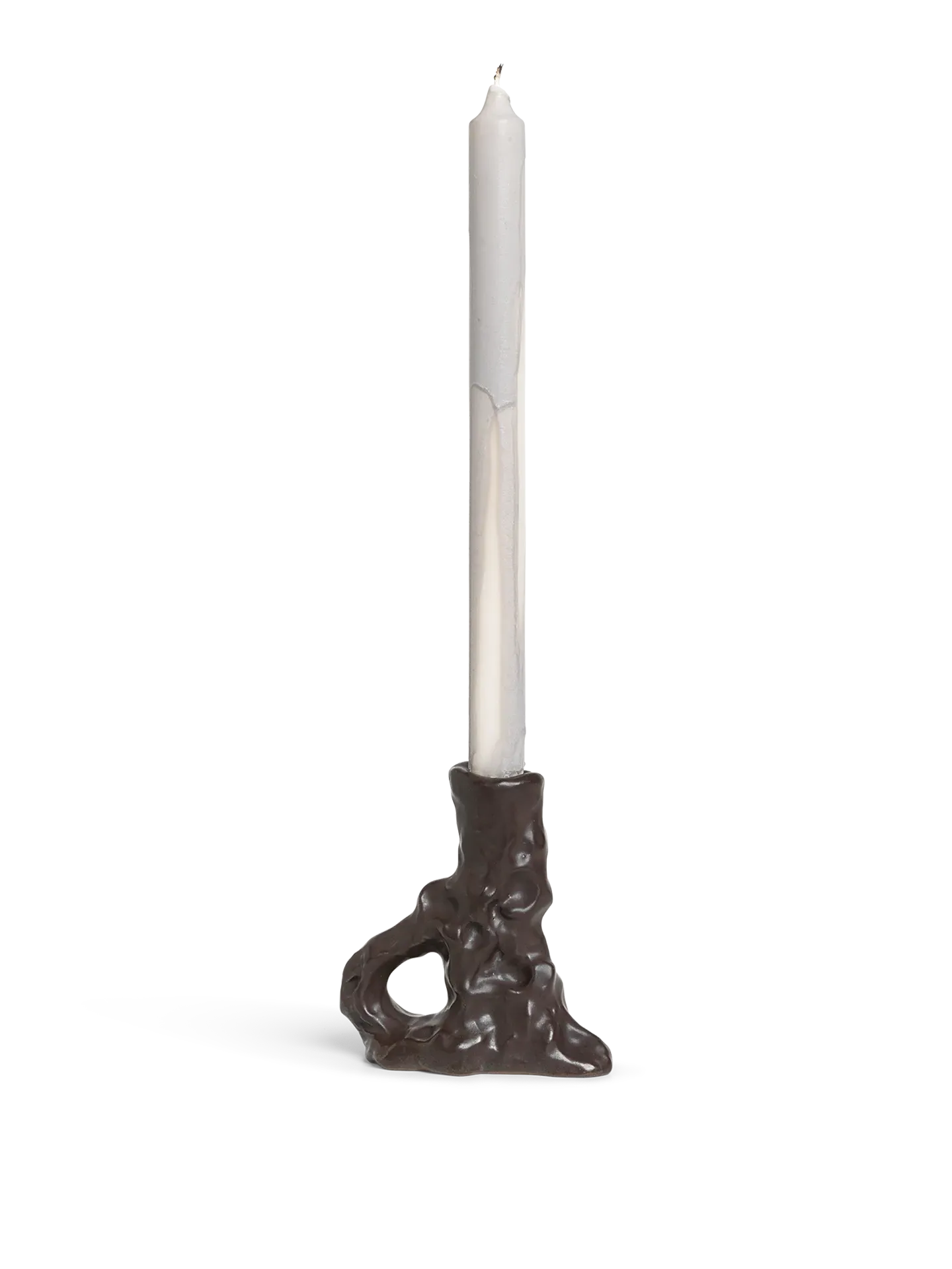 Dito Single Candle Holder - Dark Brown, Stoneware