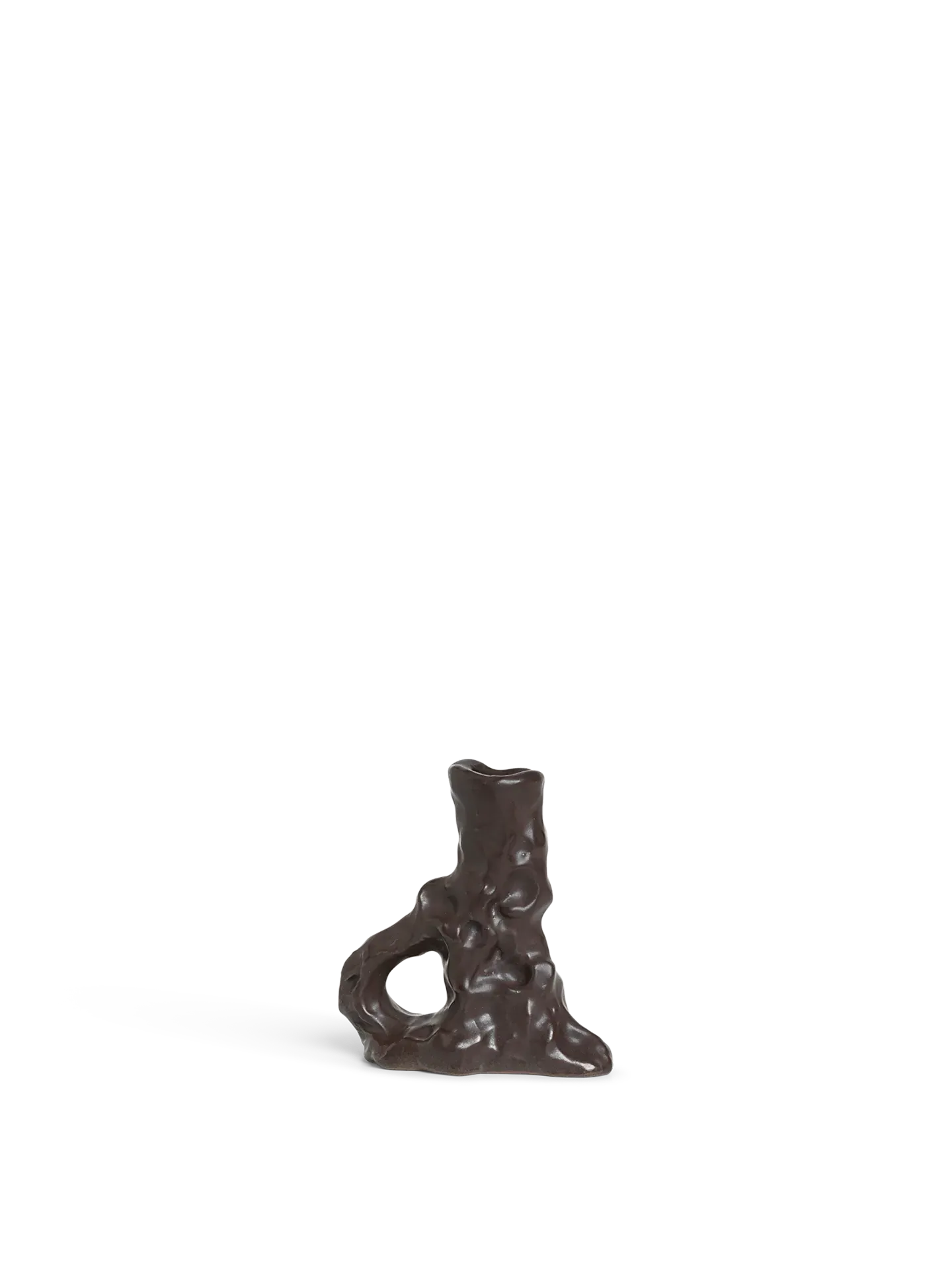 Dito Single Candle Holder - Dark Brown, Stoneware