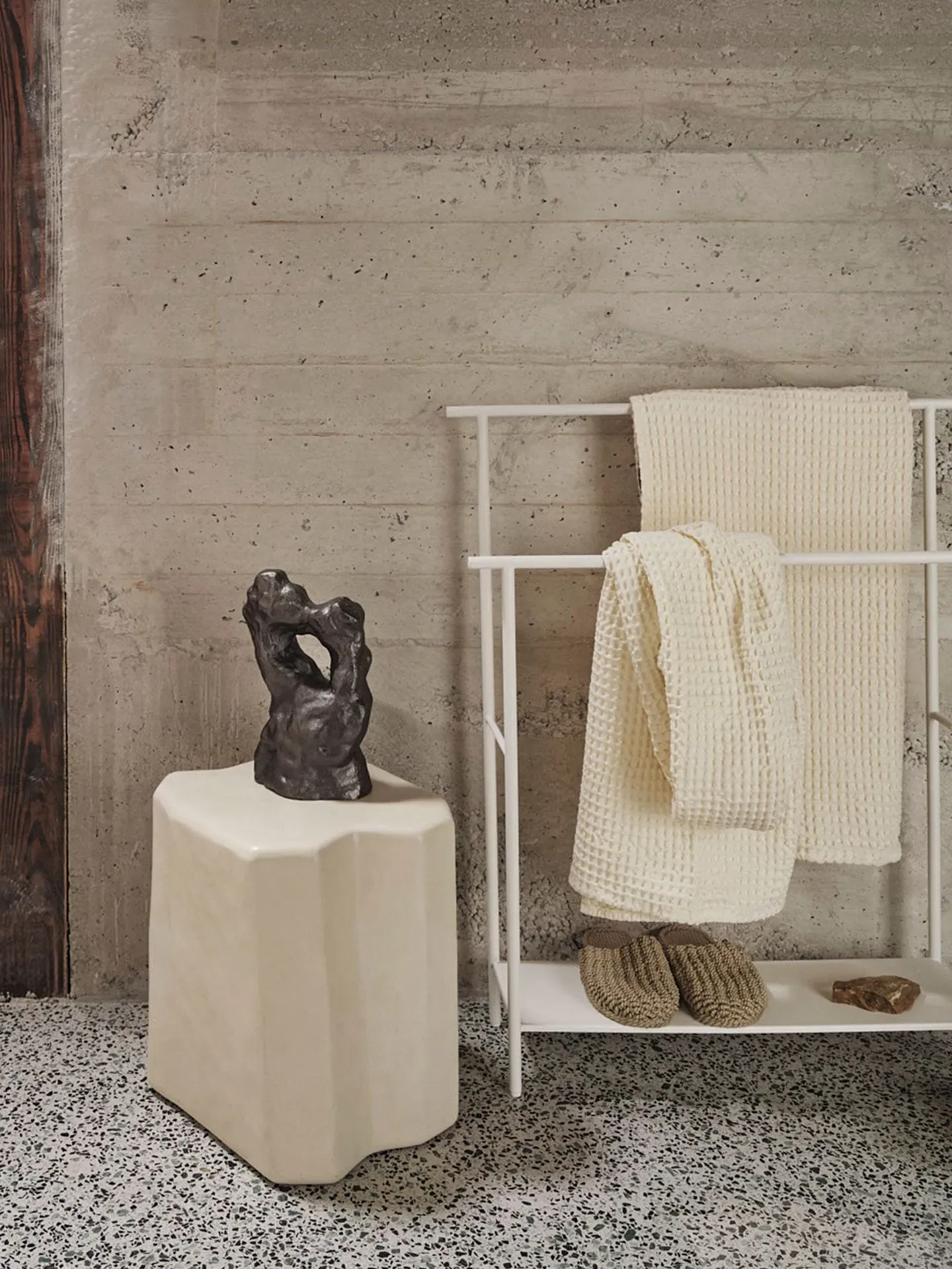 Dora Towel Stand with Storage - White