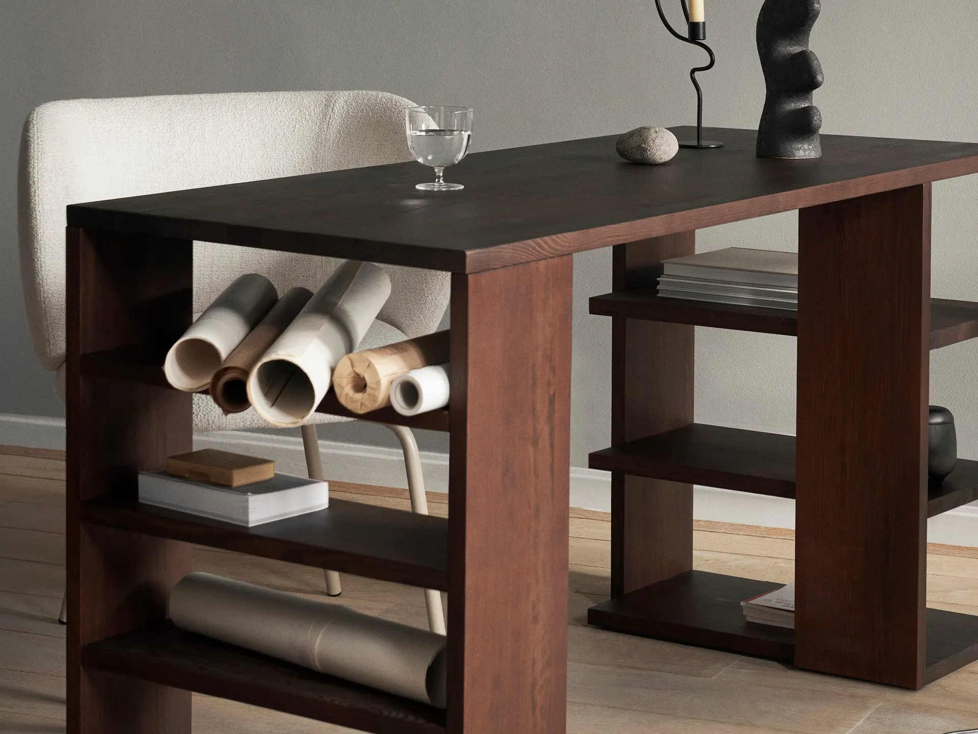 Edre Desk with Storage - Dark Stained Pine