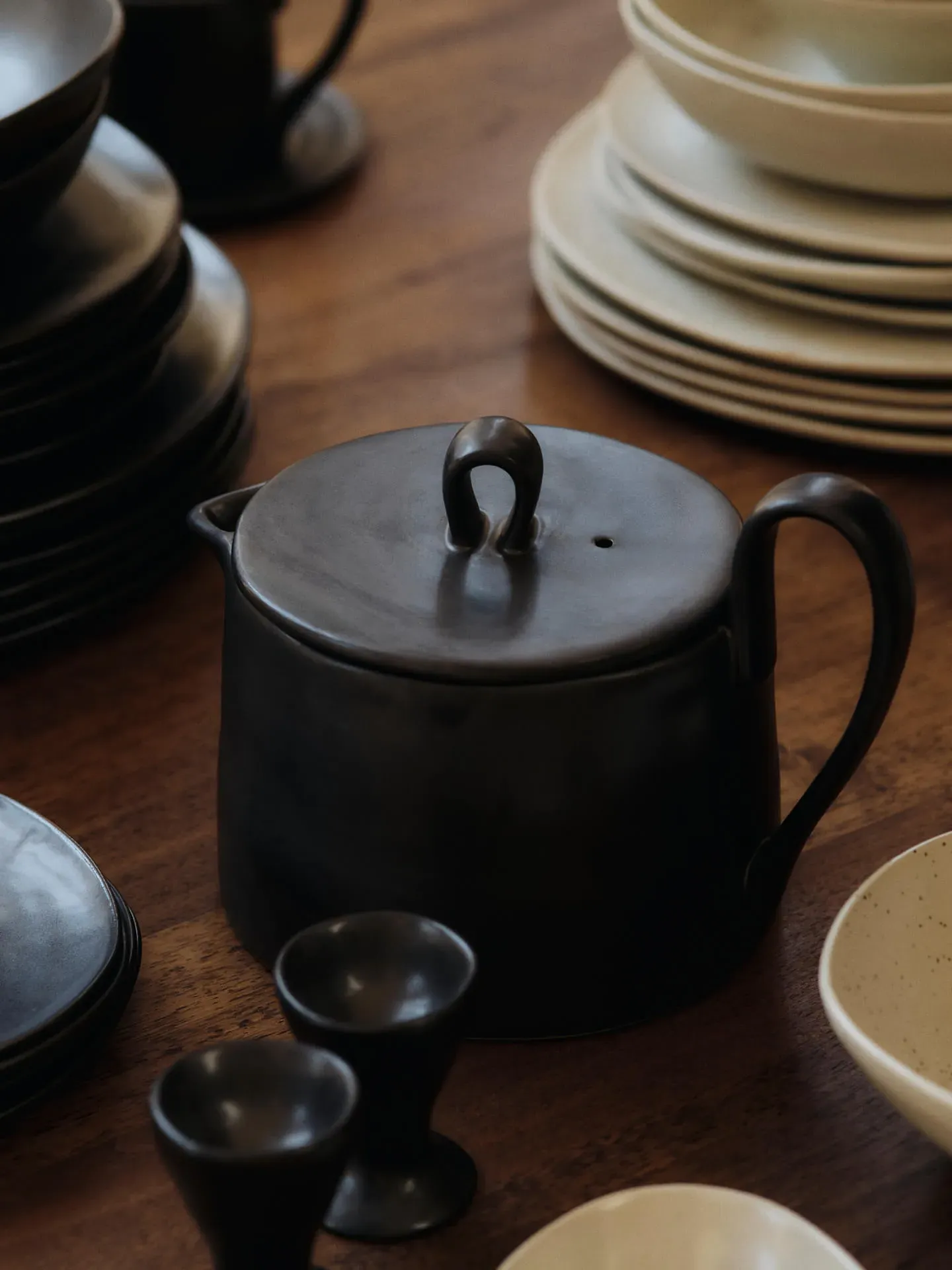 Flow Egg Cups Set of 2 - Black, Stoneware