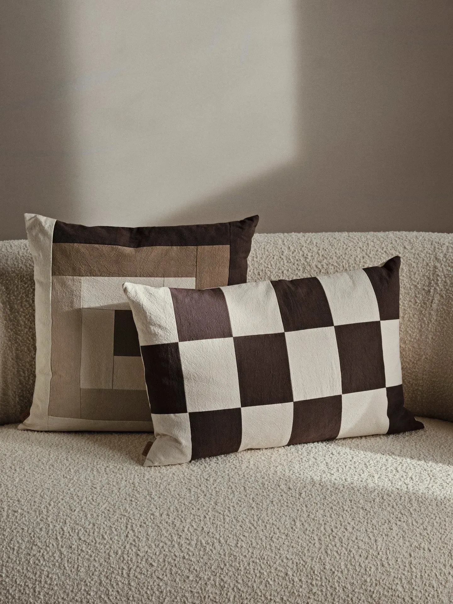 Fold Patchwork Cushion - Coffee, Organic Cotton