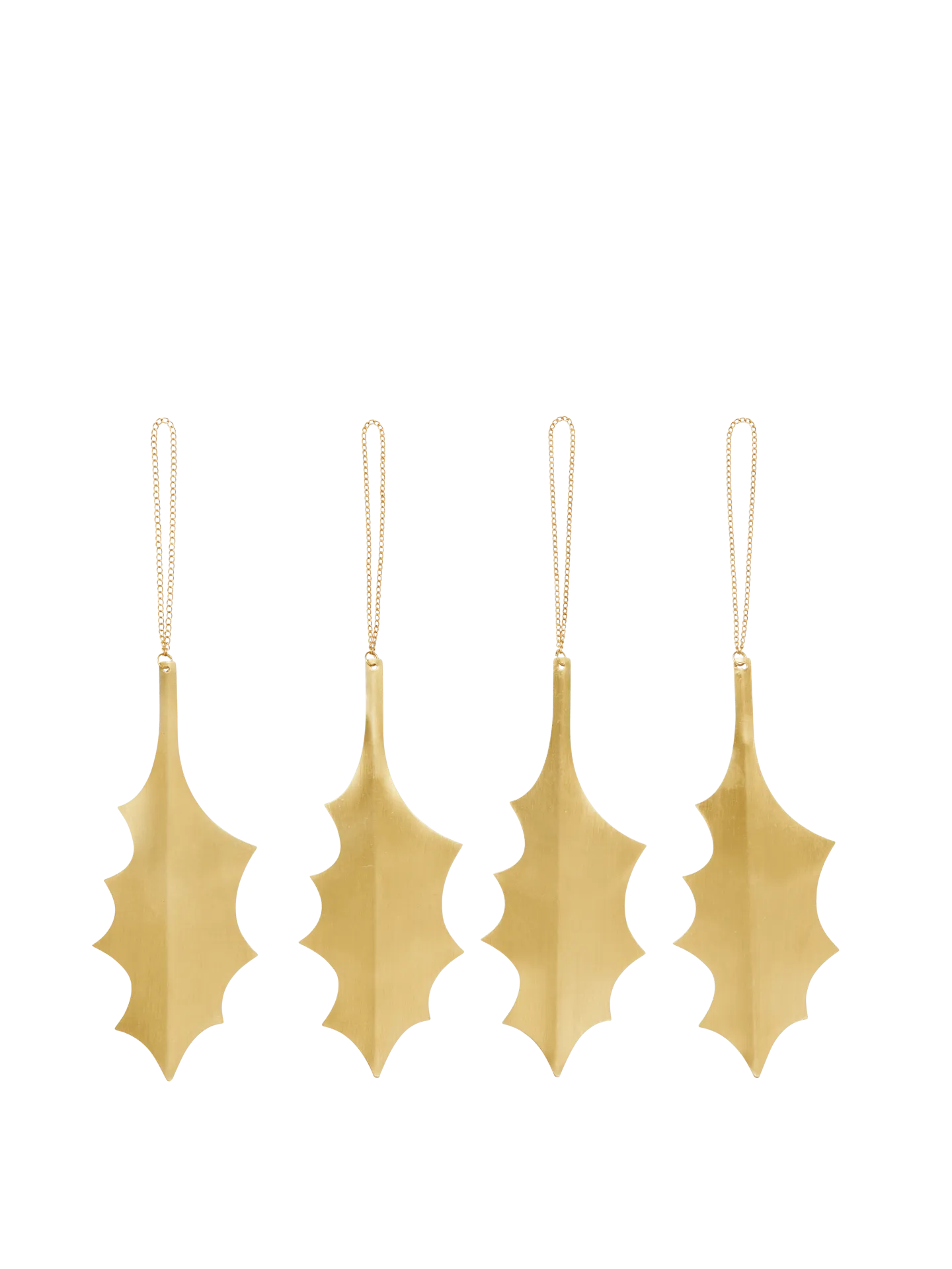 Holly Leaf Brass Ornaments - Set of 4 - Brass
