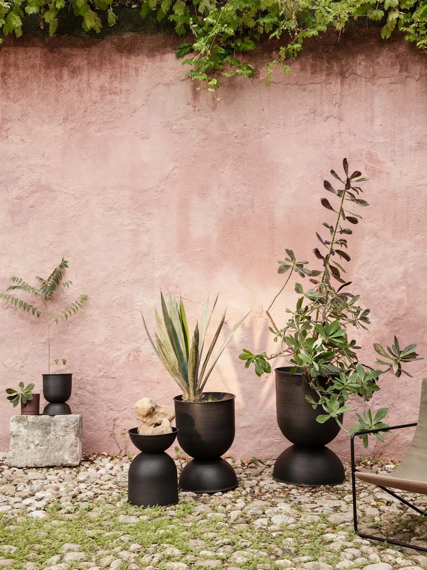 Hourglass Medium Plant Pot - Black, Metal