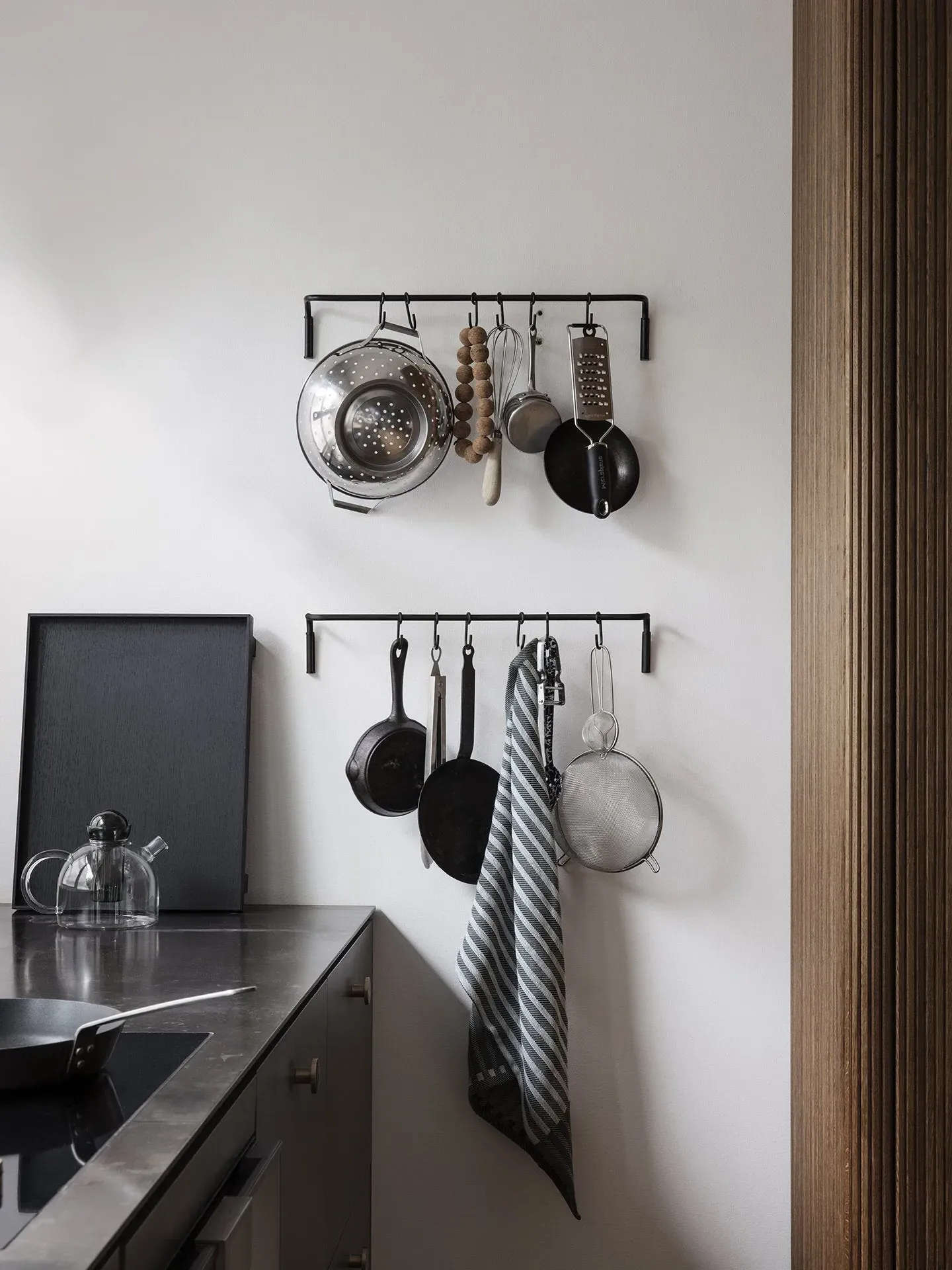 Kitchen Rod with Hooks - Black Brass
