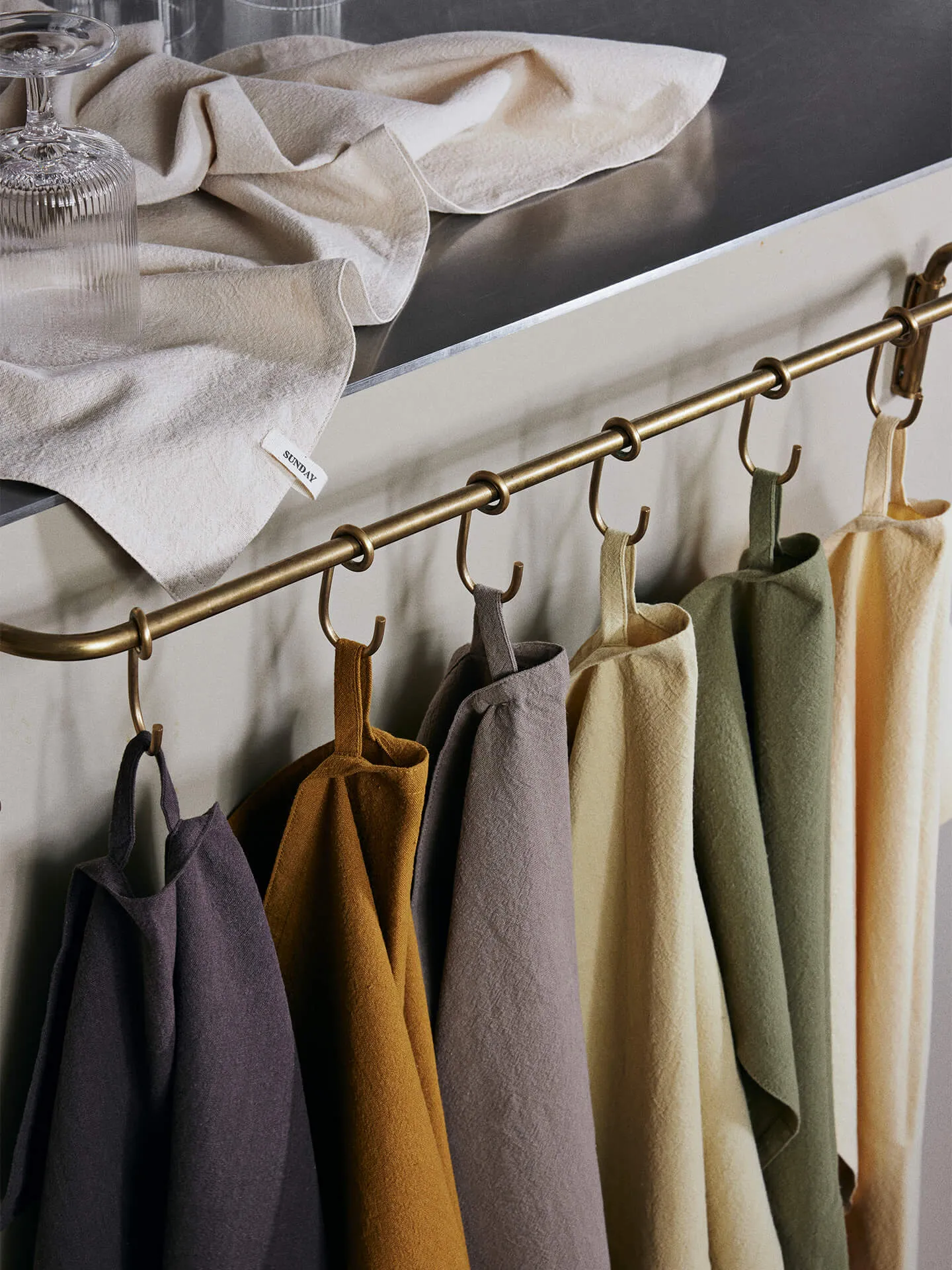 Kitchen Rod with Hooks - Brass