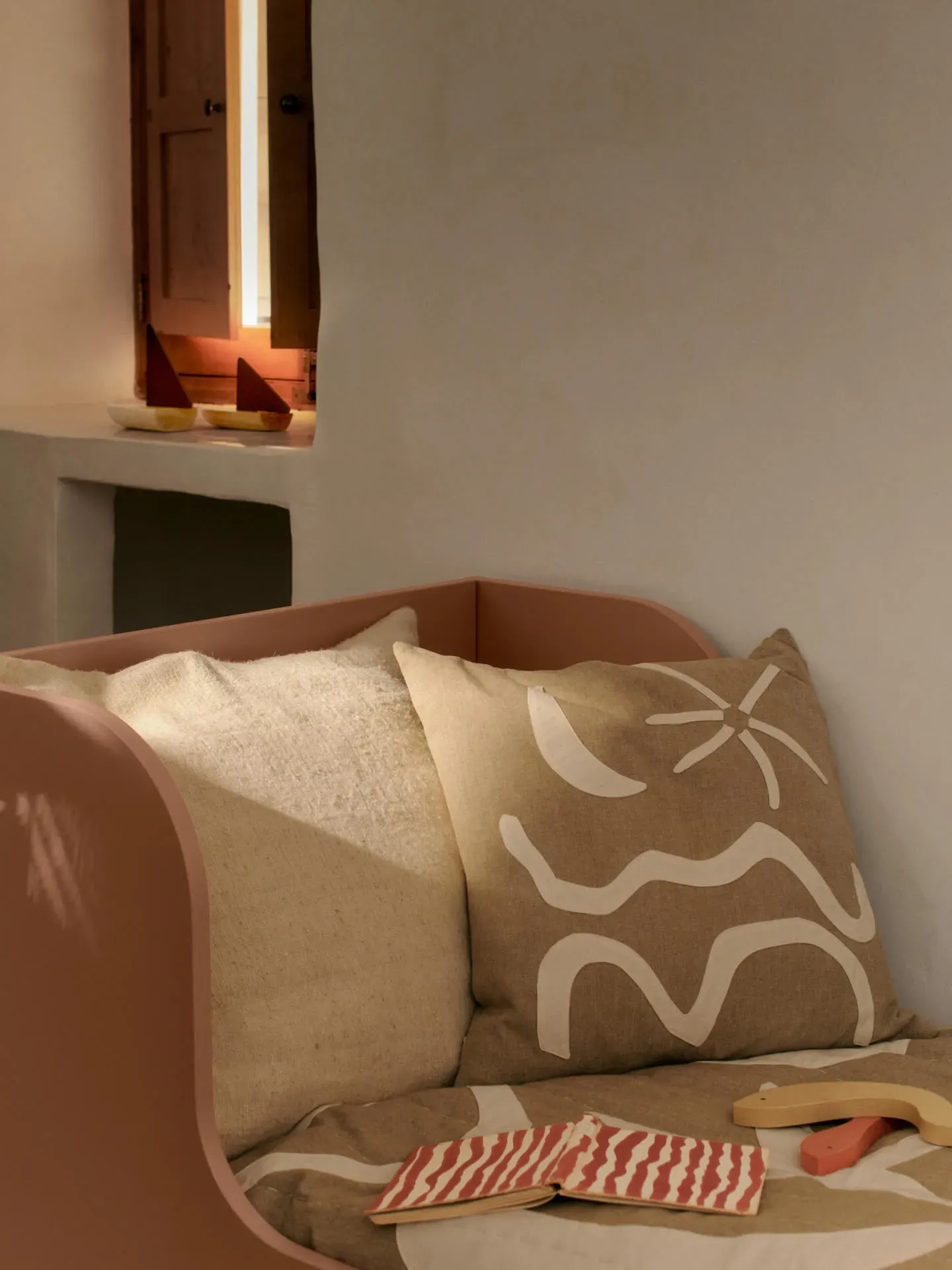 Kove Applique Cushion - Tan, Organic Cotton