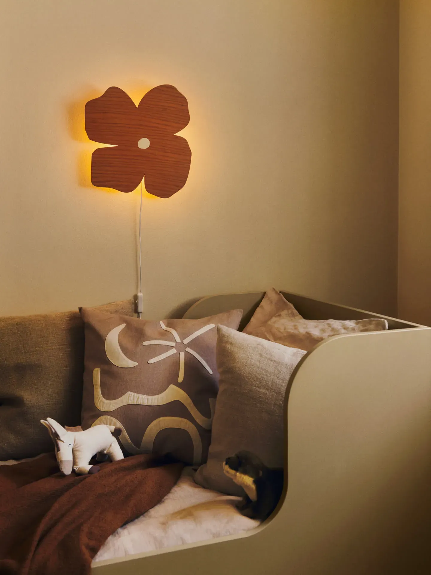 Kove Applique Cushion - Tan, Organic Cotton