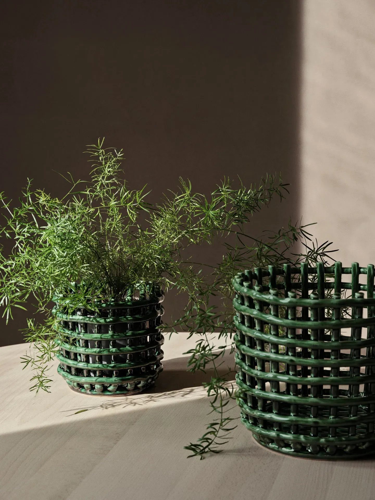 Large Ceramic Basket - Emerald Green