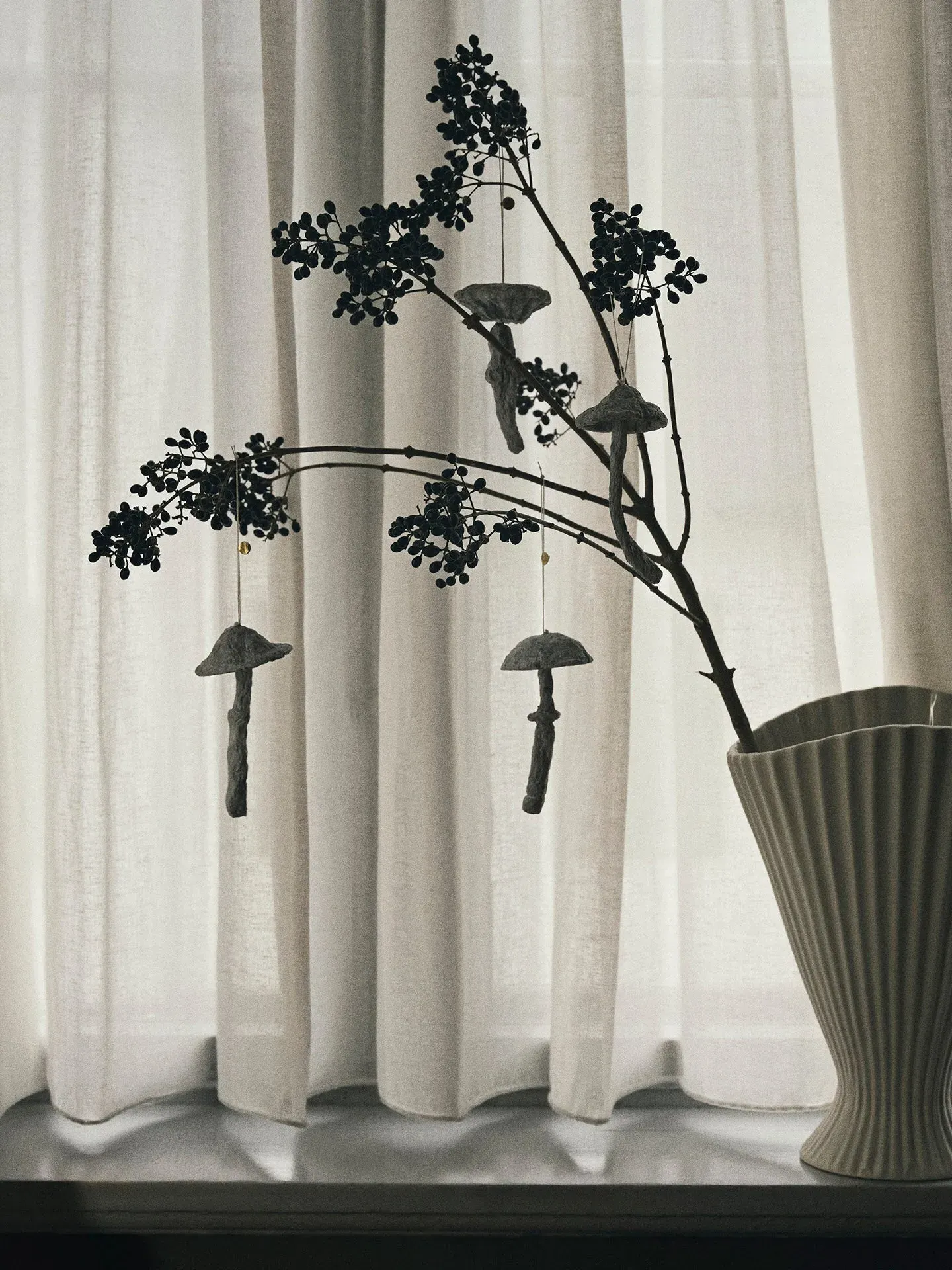 Mushroom Ornaments Set of 4 - Faded White