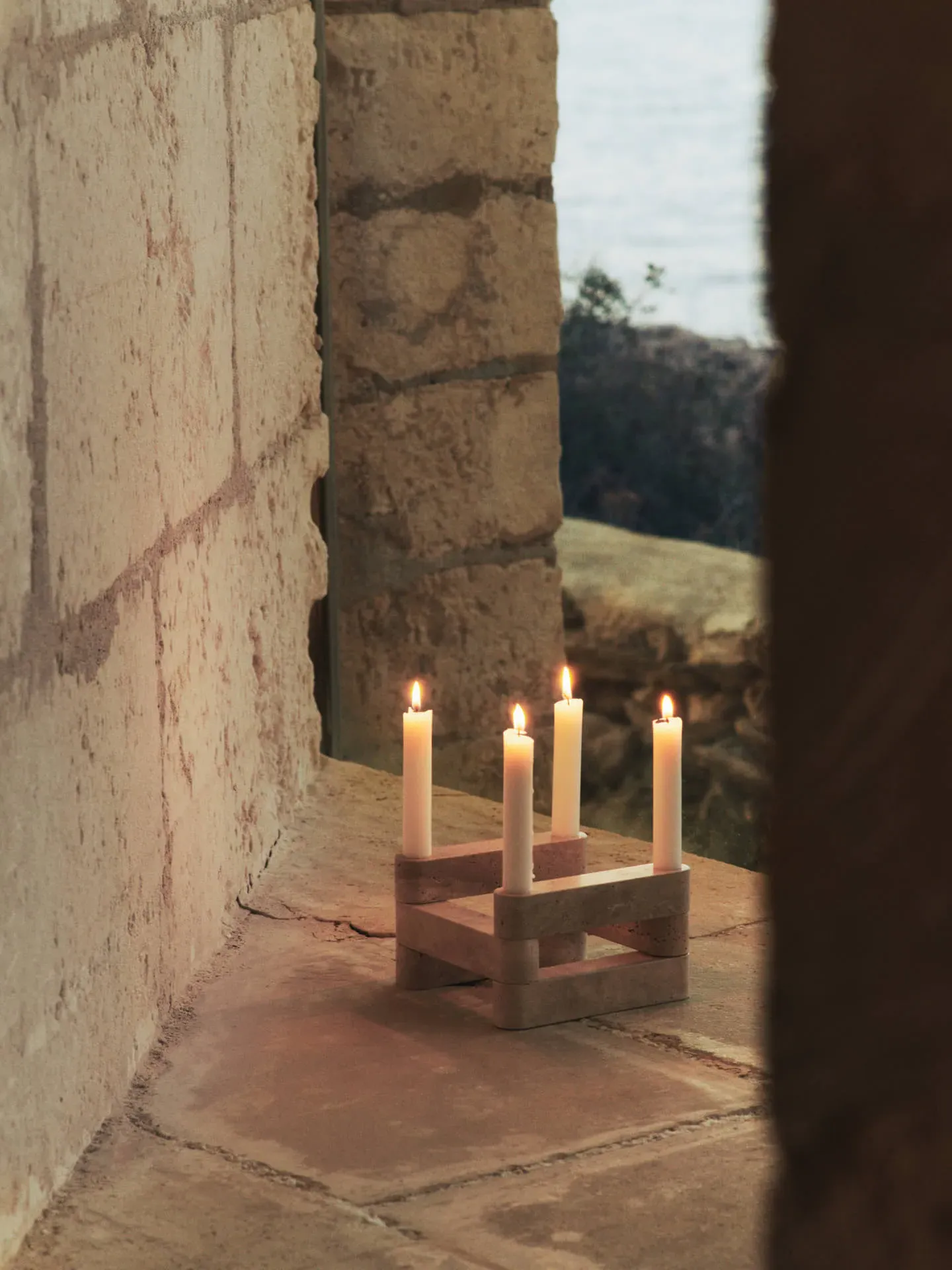 Newel Modular Candle Holder Set of 6 - Travertine