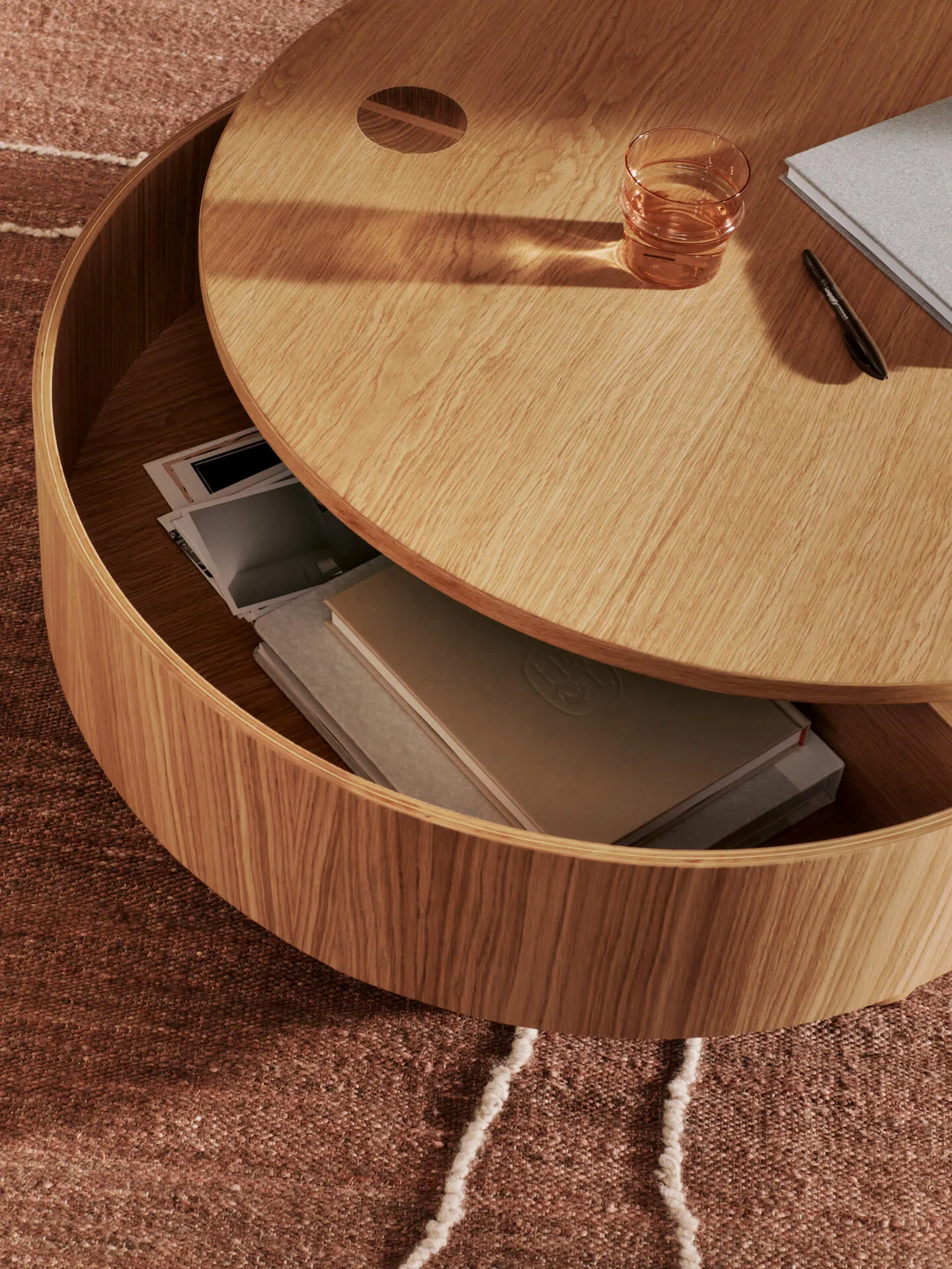 Olles Round Storage Table - Natural, Oak Veneer