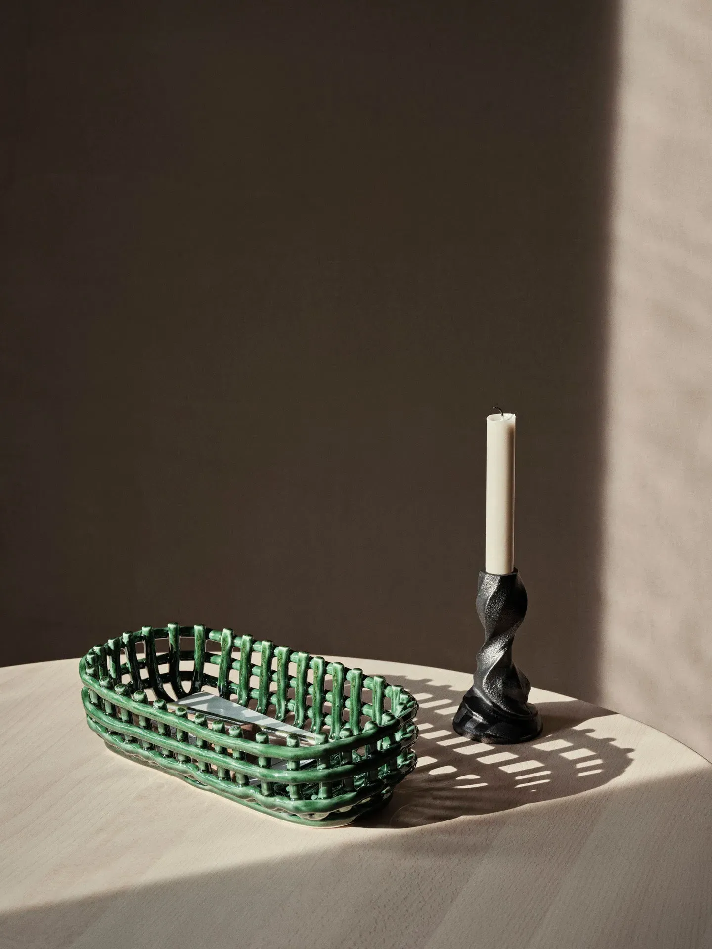 Oval Ceramic Basket - Emerald Green