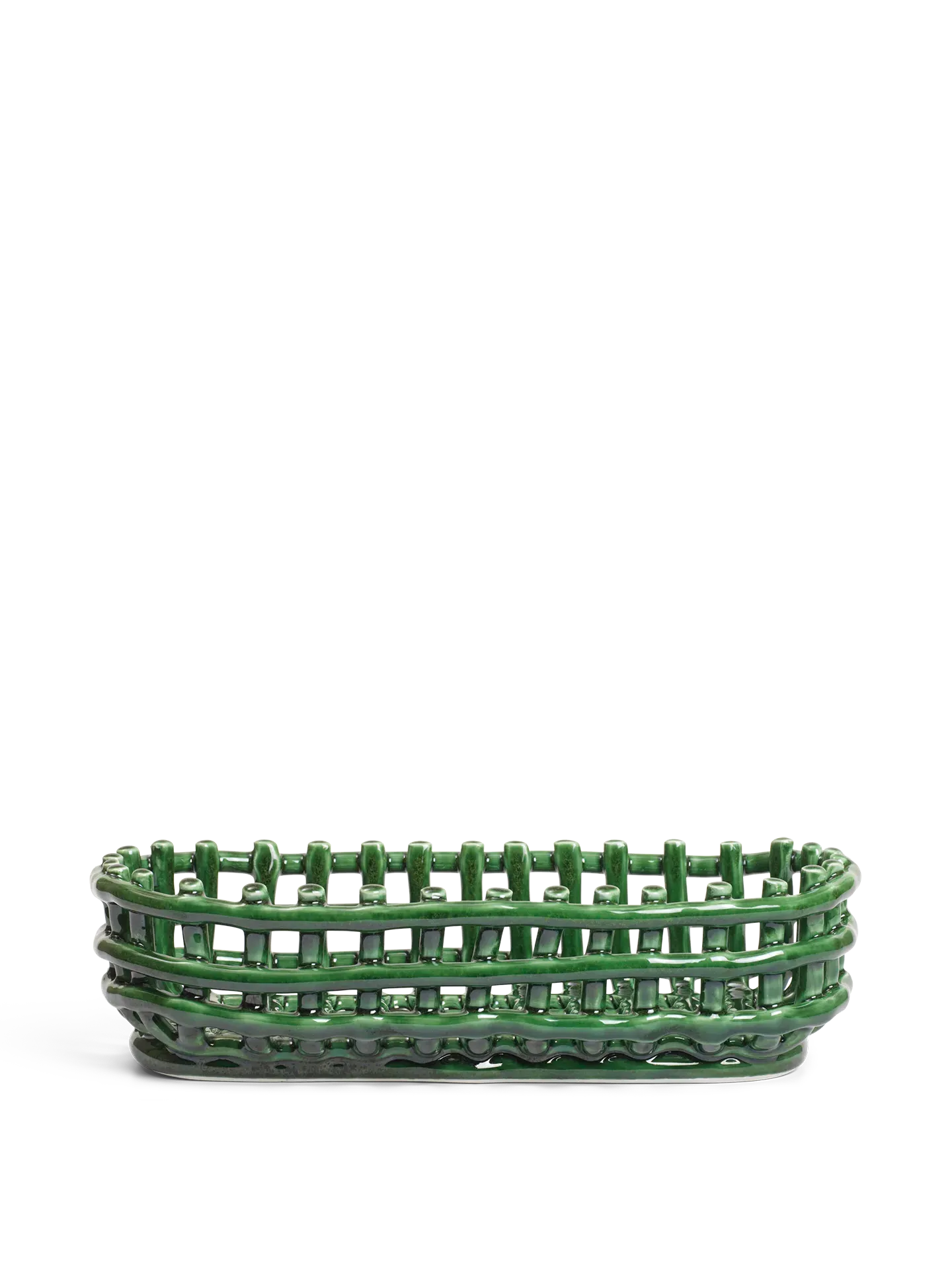 Oval Ceramic Basket - Emerald Green