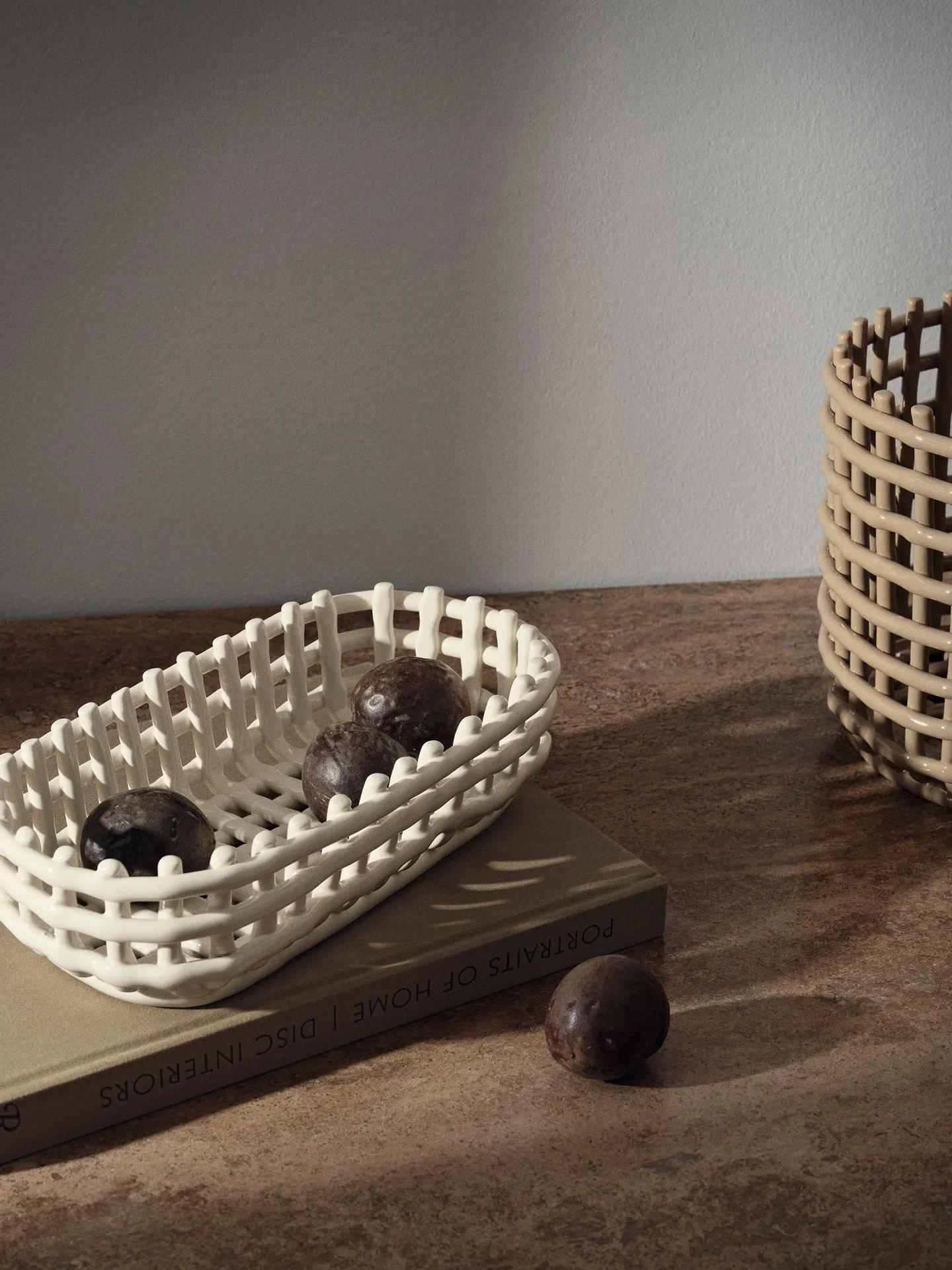 Oval Ceramic Basket - Off-White