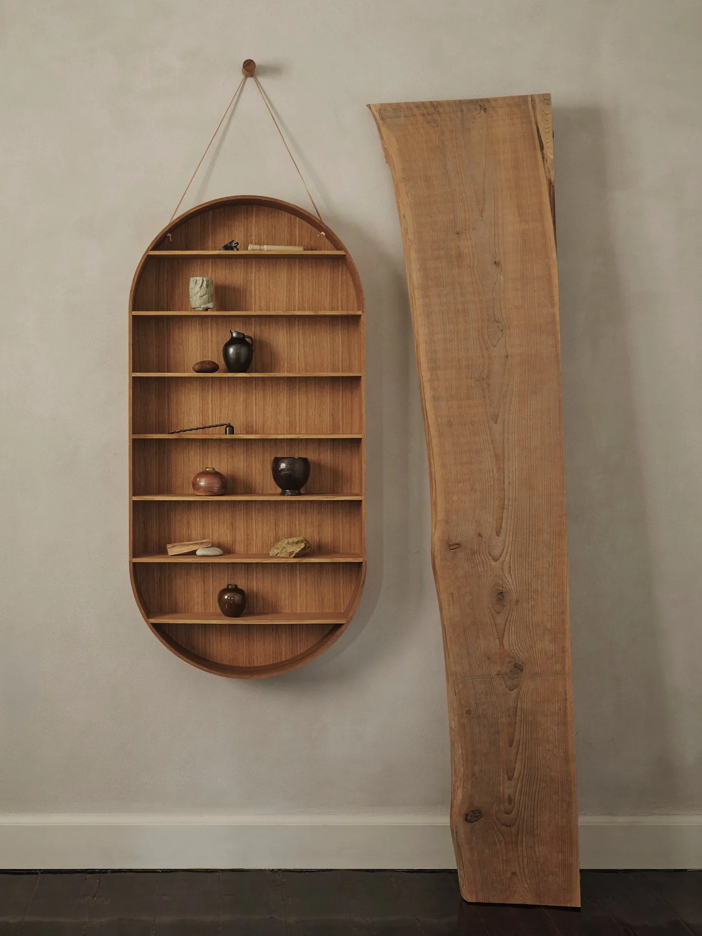 Oval Dorm Oval Wall Shelf with Hook - Oiled Oak