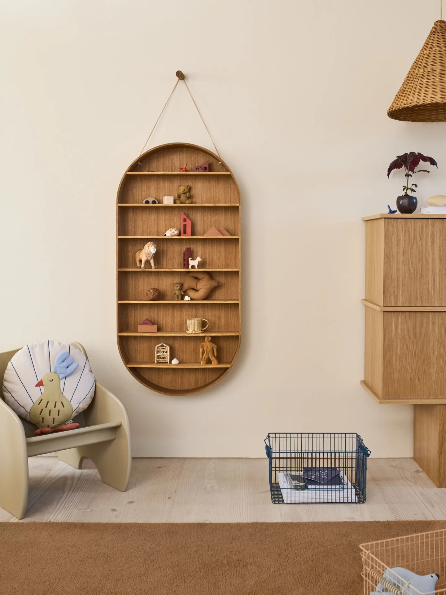 Oval Dorm Oval Wall Shelf with Hook - Oiled Oak