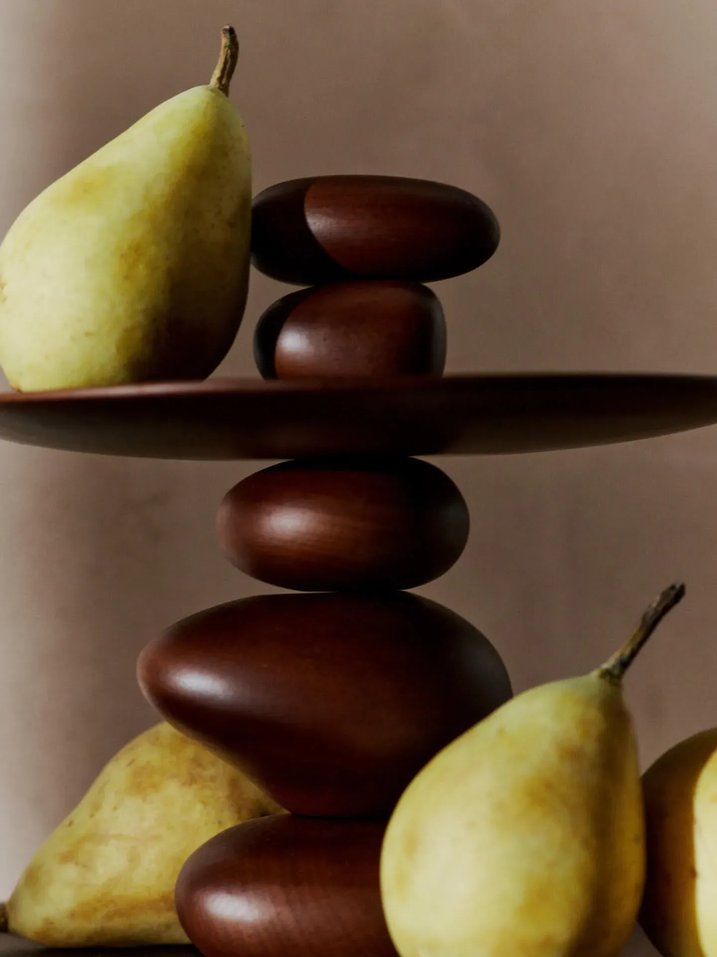 Pebble 2-Tier Dessert Stand - Dark Brown, Beech Wood