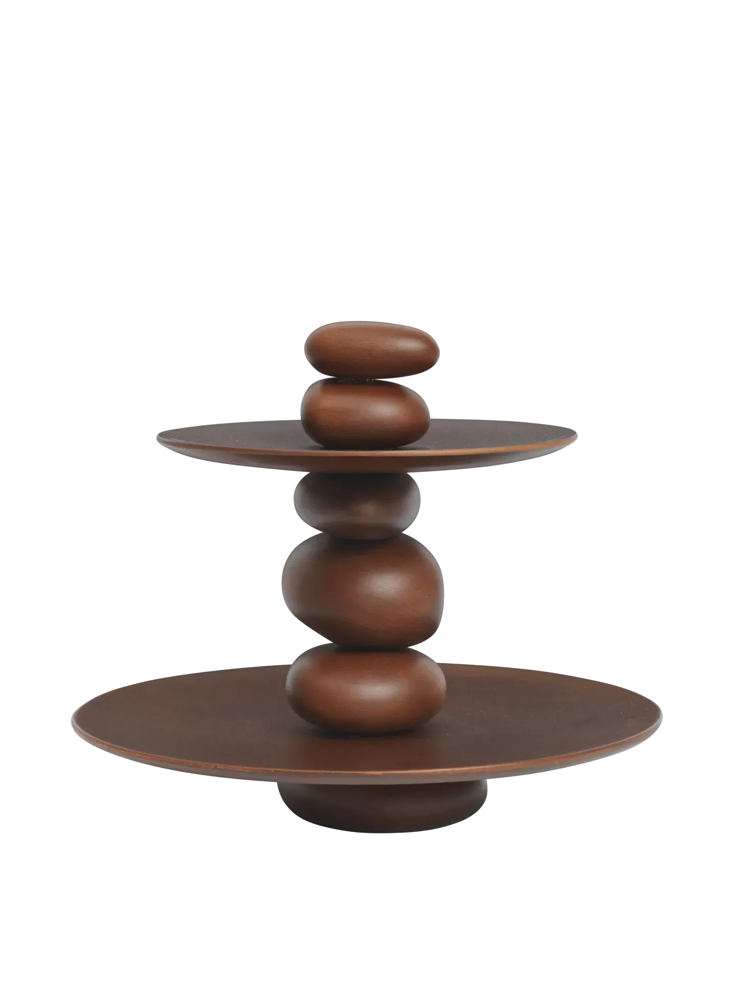 Pebble 2-Tier Dessert Stand - Dark Brown, Beech Wood image