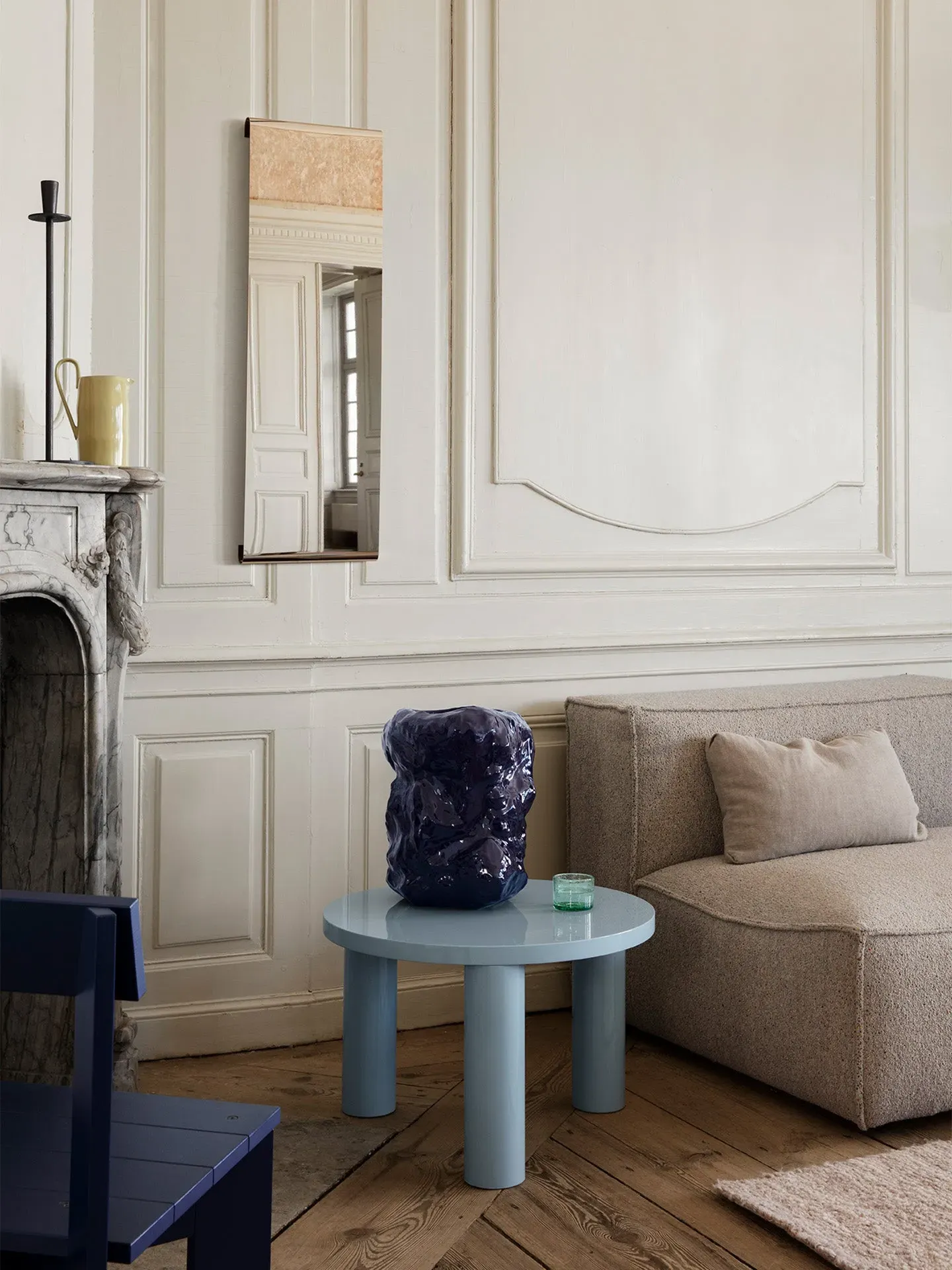 Post Small Round Coffee Table - Ice Blue