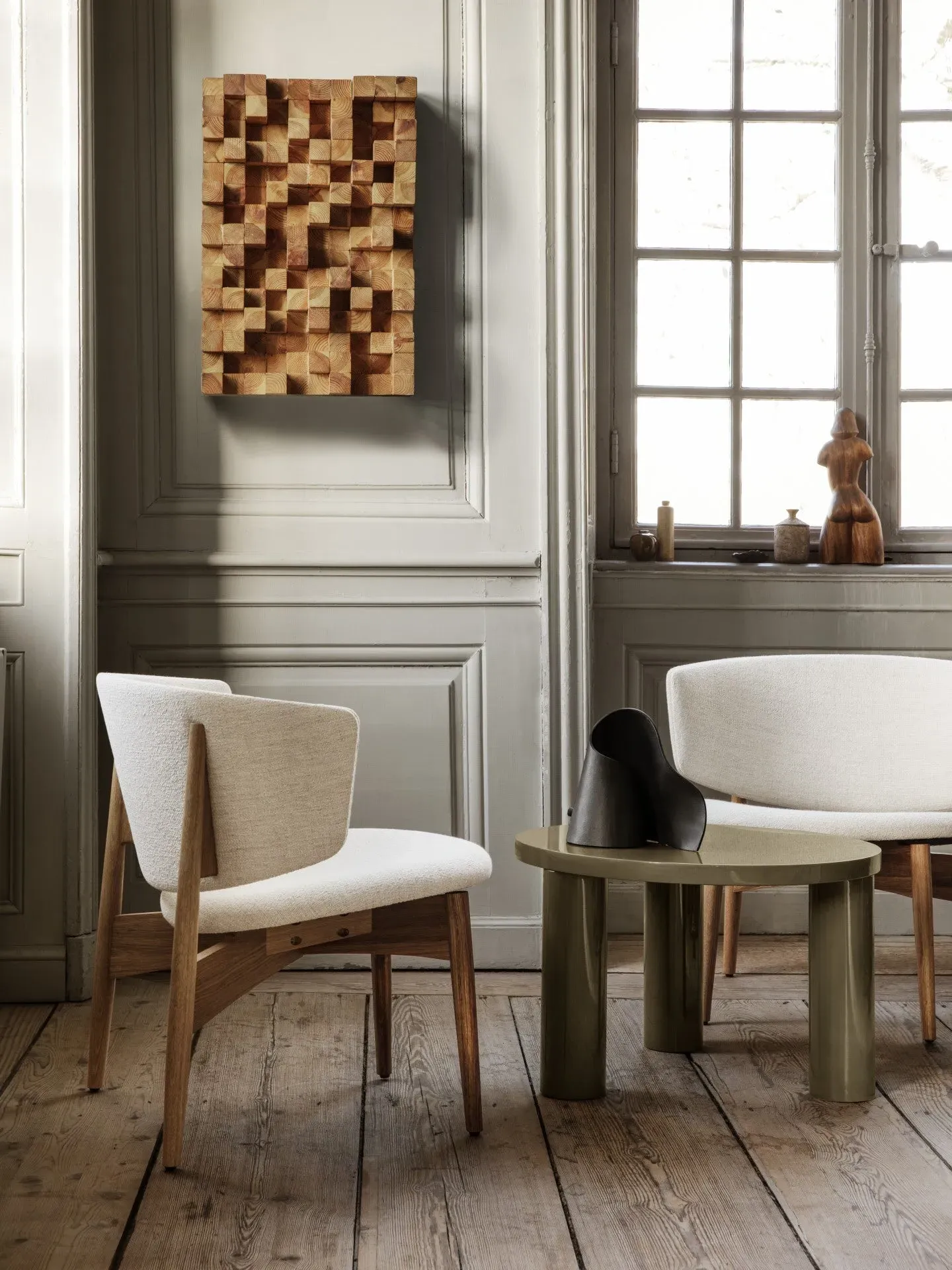 Post Small Round Coffee Table - Olive