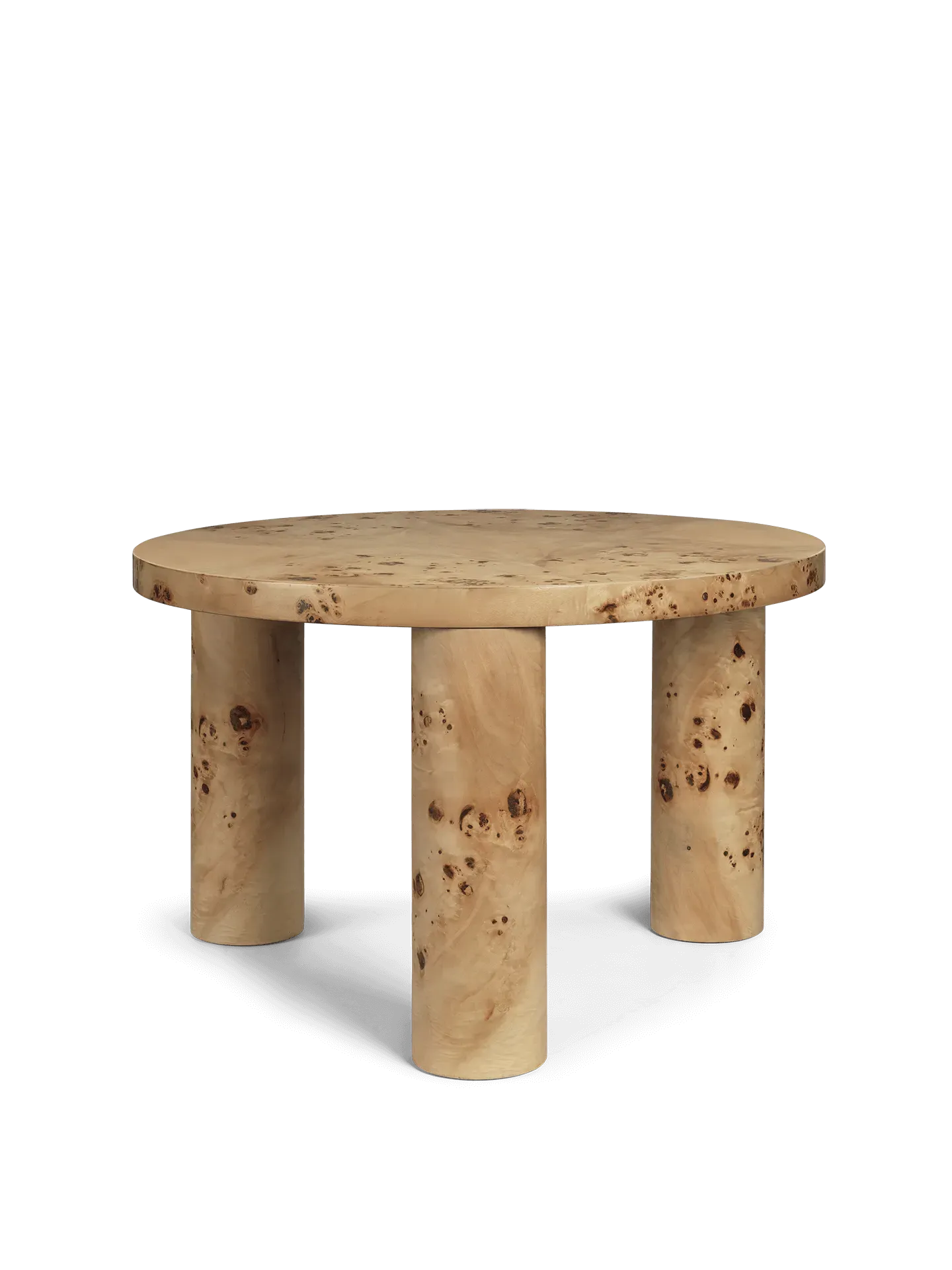 Post Small Round Coffee Table - Poplar Burl Veneer