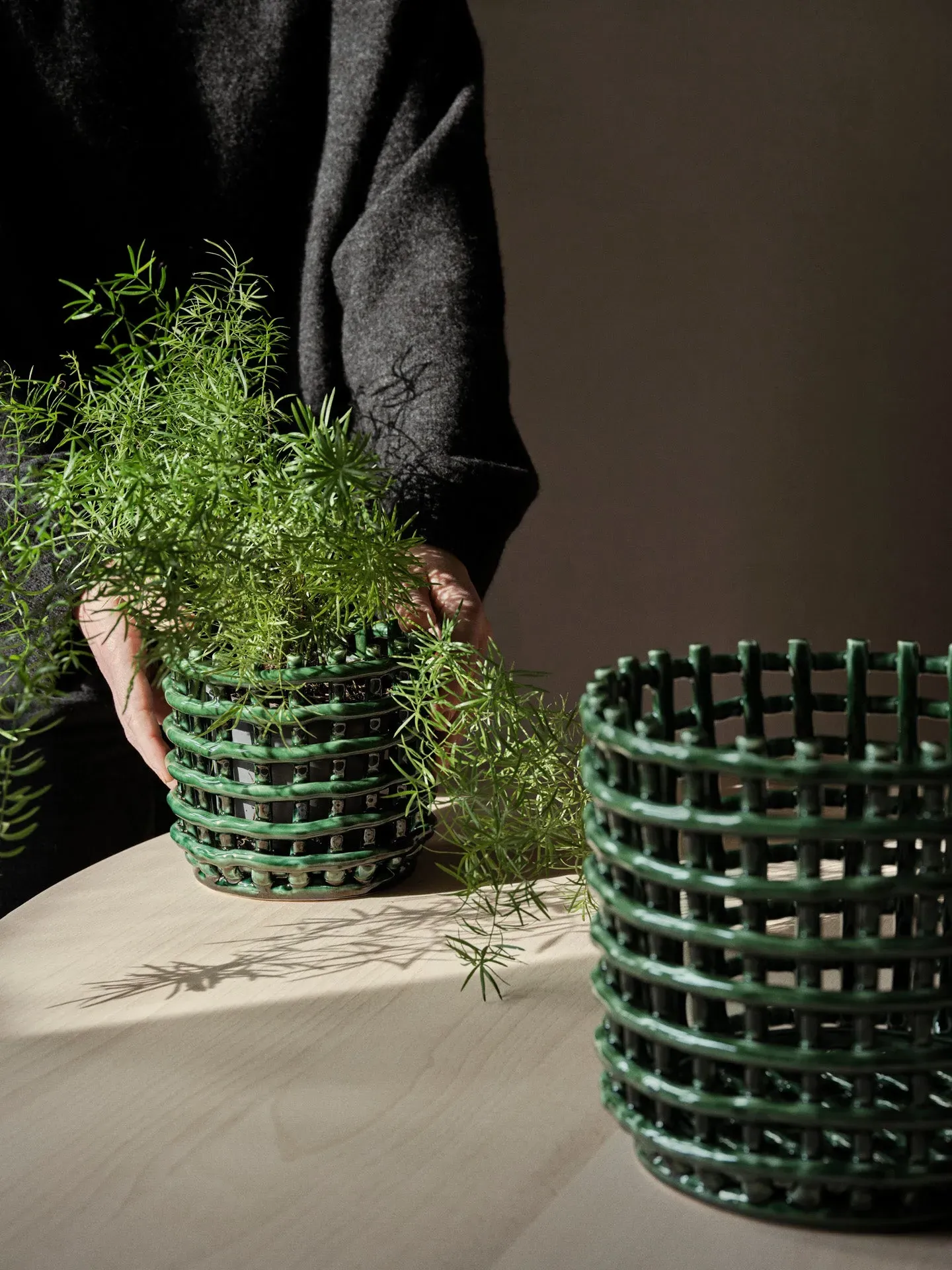 Small Ceramic Basket - Emerald Green