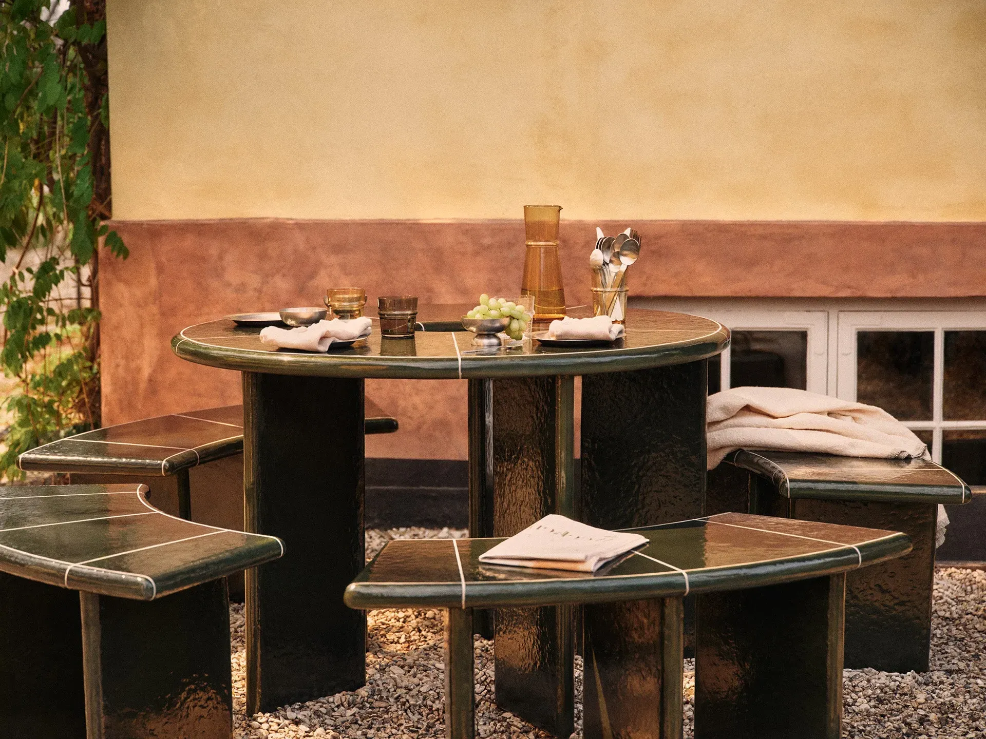 Deya Round Dining Table - Dark Green, Fibre Concrete alternate view