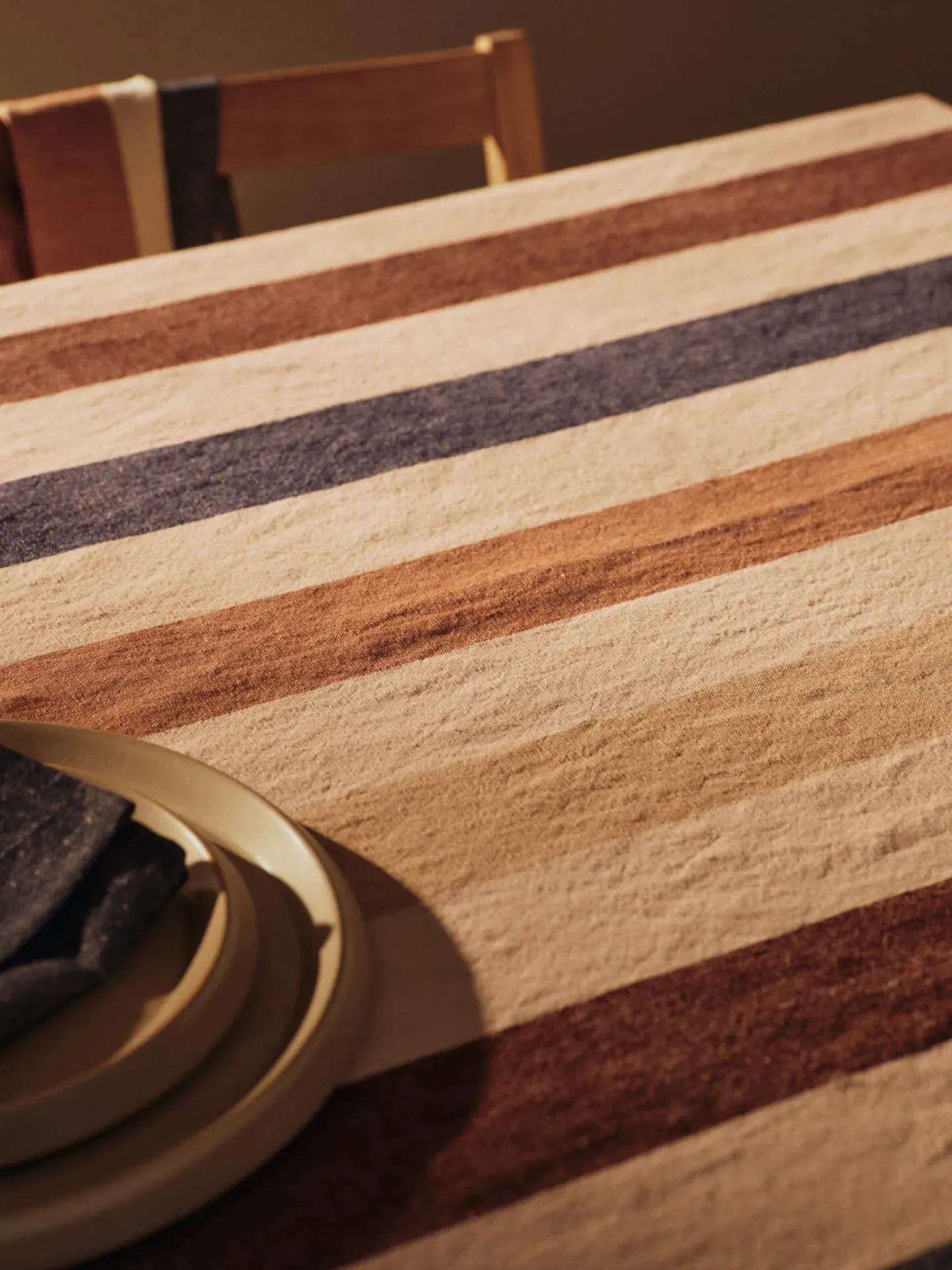 Hale Tablecloth - Cashmere/Mocha/Indigo Blue, Linen Cotton alternate view