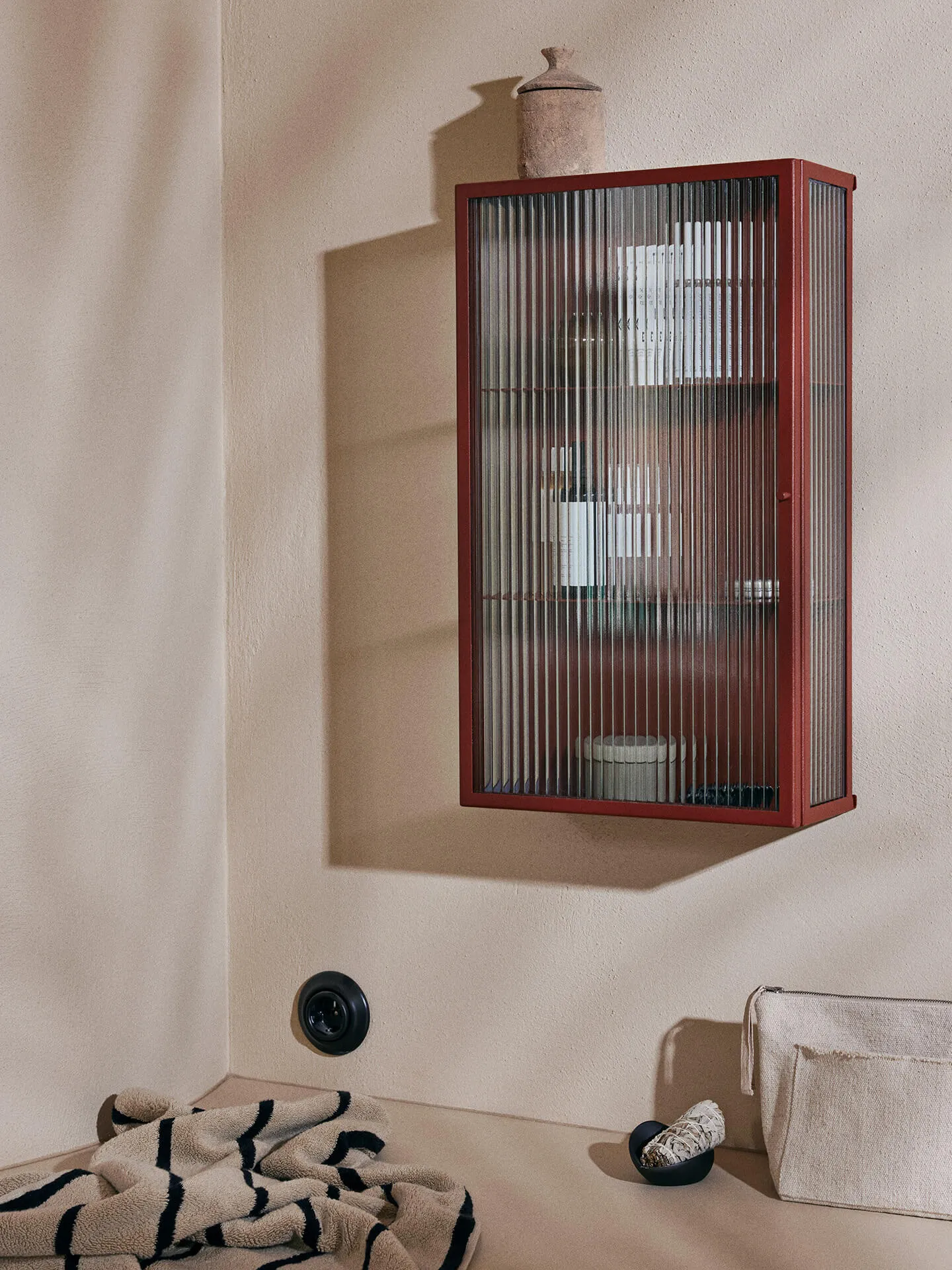 Haze Wall Cabinet with Reeded Glass - Oxide Red, Steel alternate view
