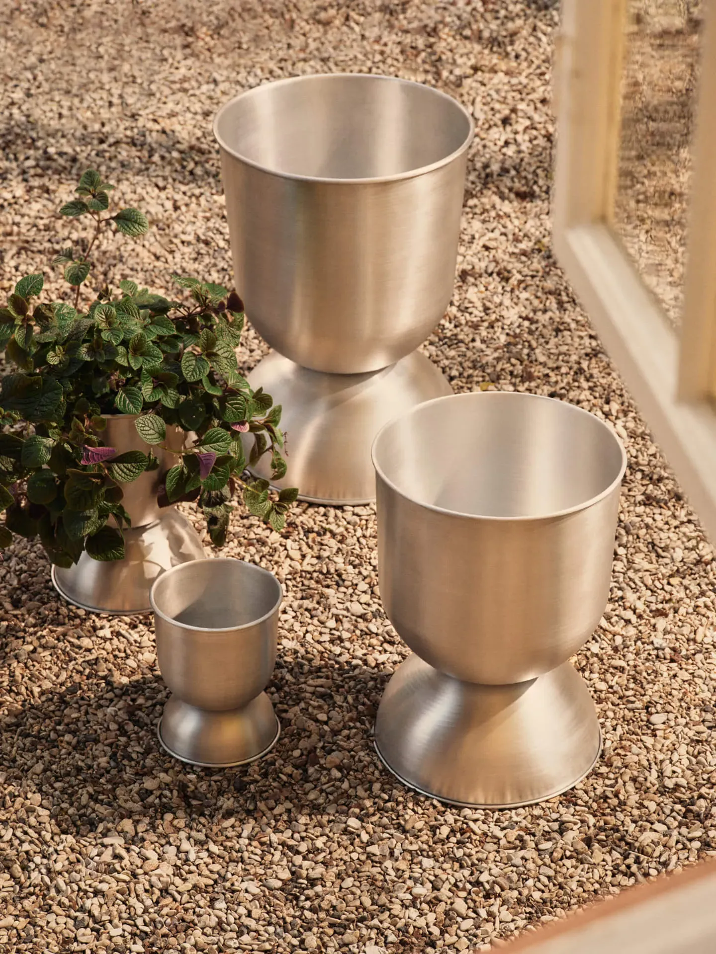 Hourglass Small Plant Pot - Brushed Aluminium alternate view