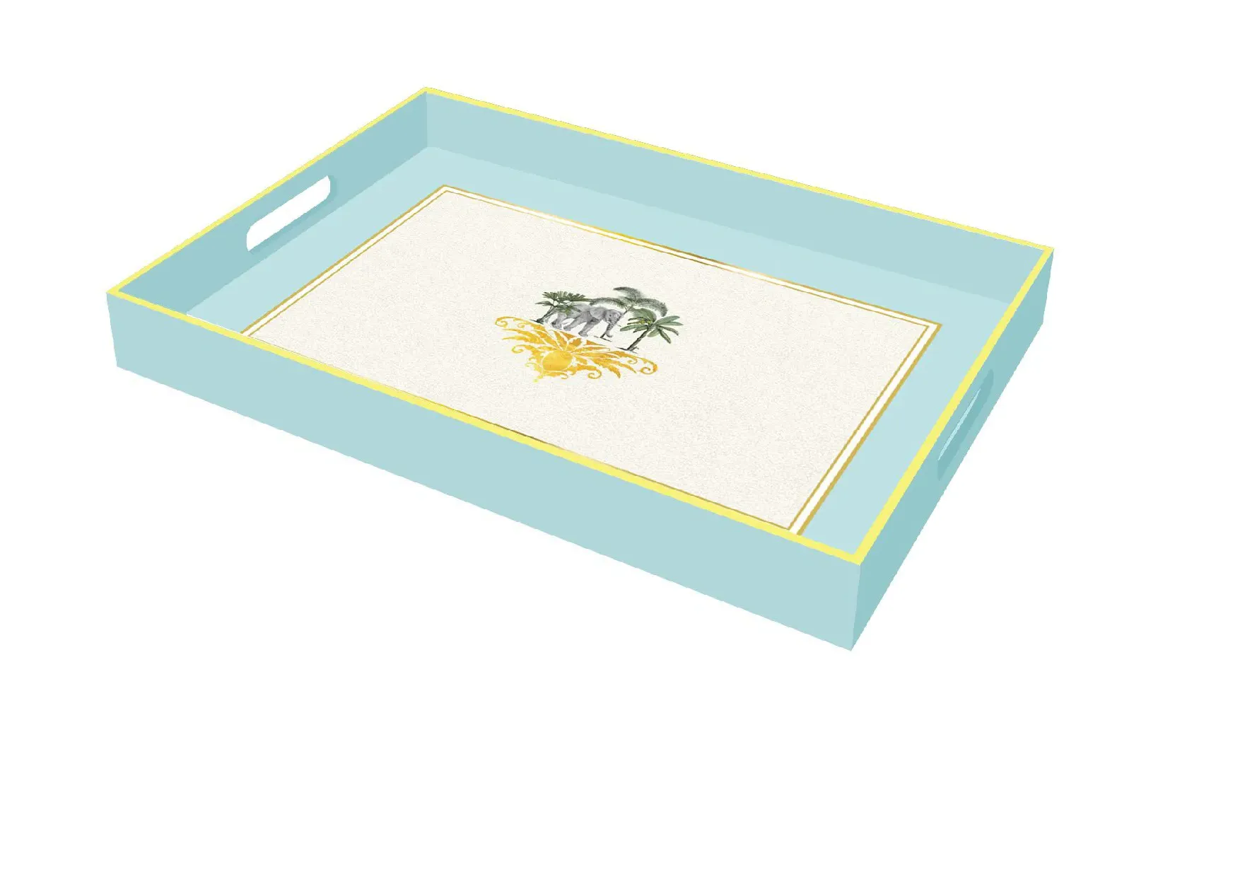 Elephant and Palm Lacquered Tray - Blue product