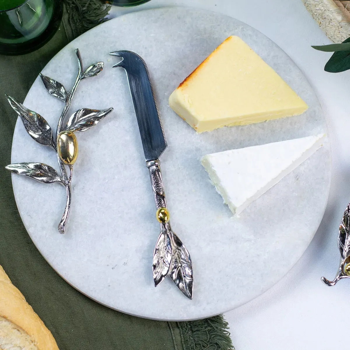 Olive Marble Cheeseboard with Knife - White, Marble product