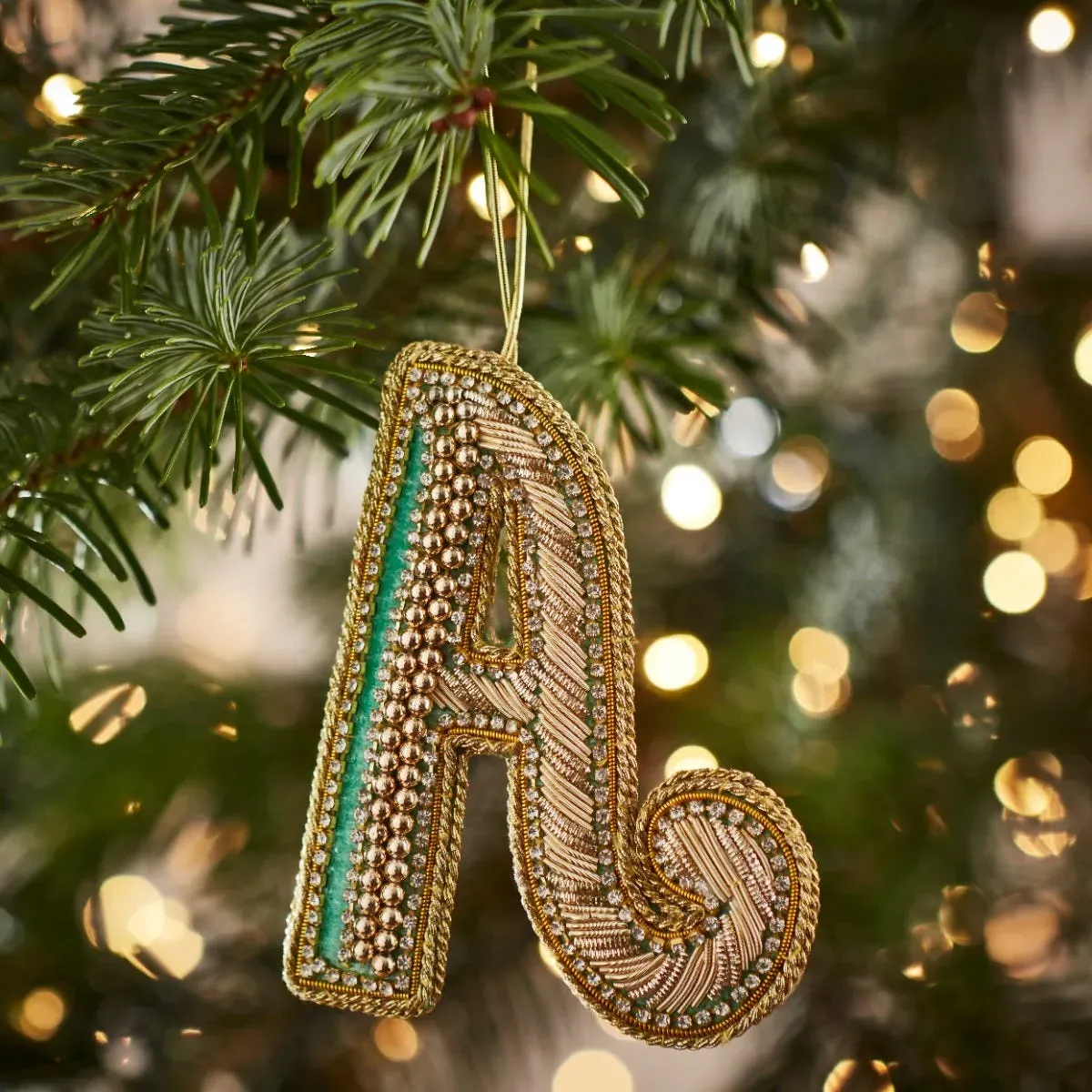 Embroidered Alphabet Christmas Decoration Letter A - Eau de Nil by Fortnum & Mason