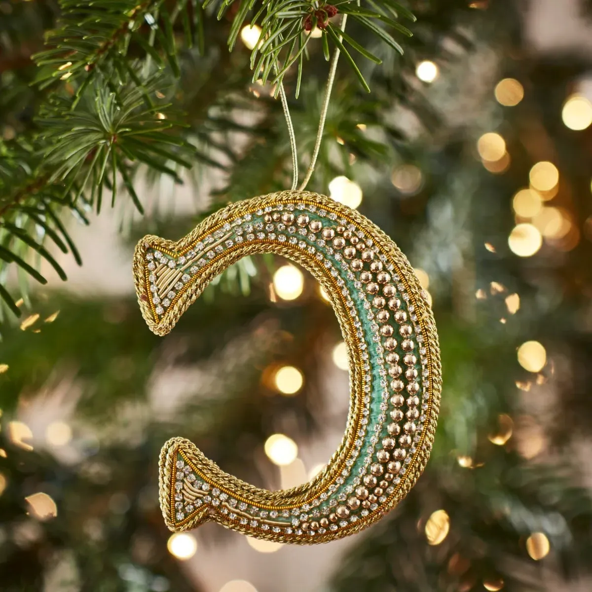 Embroidered Alphabet Christmas Decoration Letter C - Eau de Nil by Fortnum & Mason