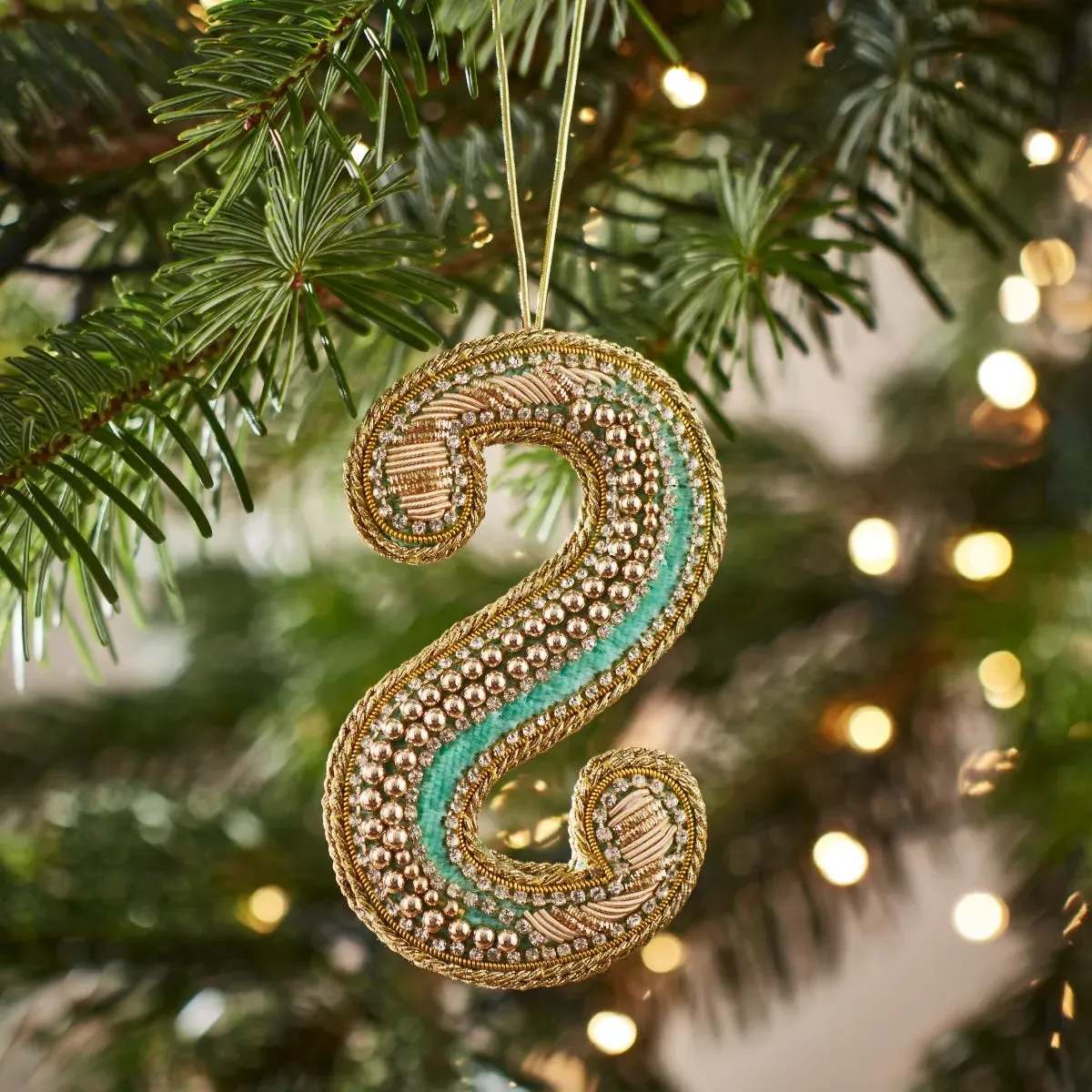 Embroidered Alphabet Christmas Decoration Letter S - Eau de Nil by Fortnum & Mason