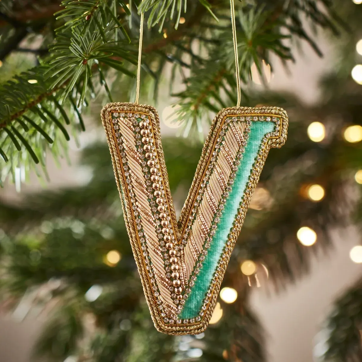 Embroidered Alphabet Christmas Decoration Letter V - Eau de Nil product