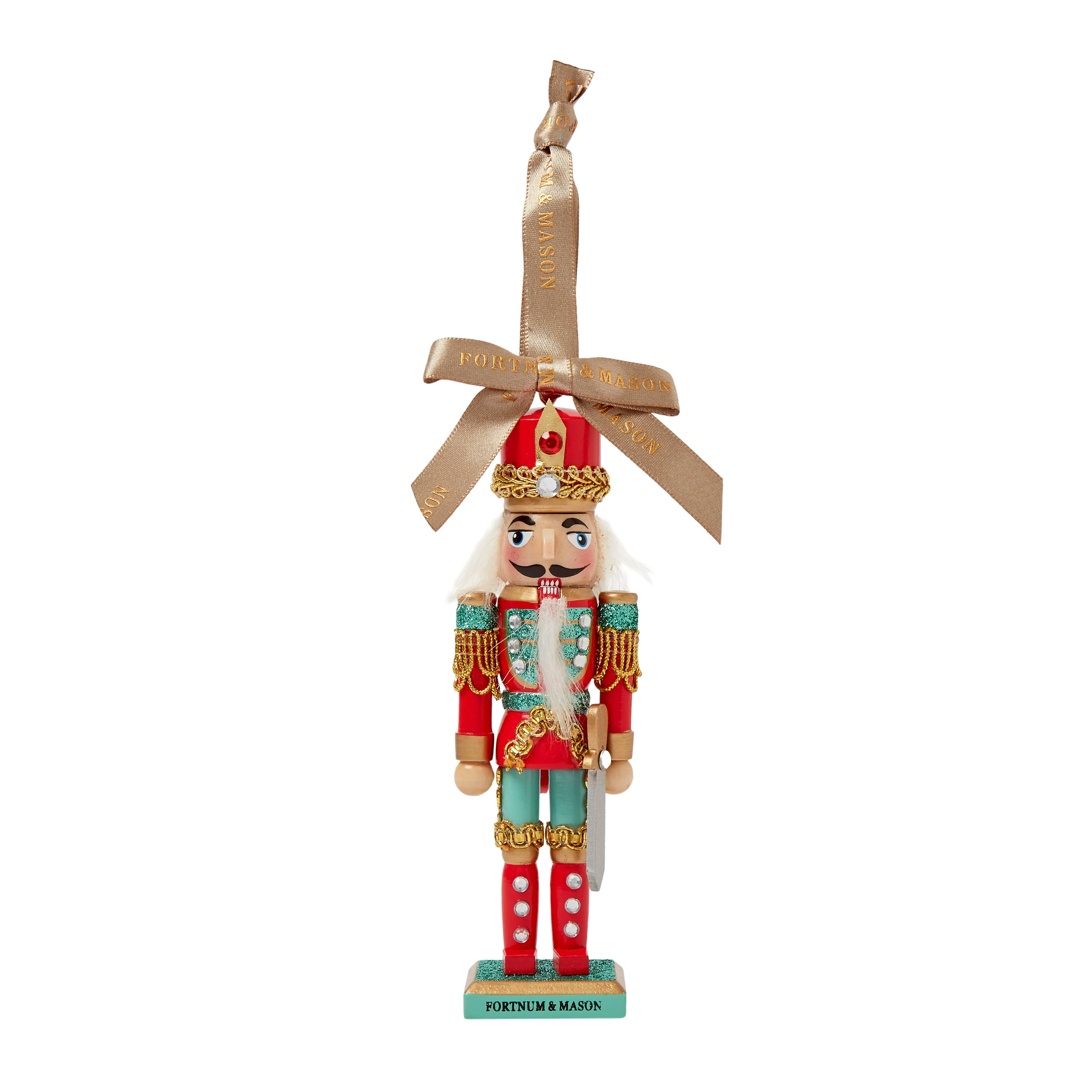 Nutcracker Tree Decoration - Green, Red & Gold, Wood by Fortnum & Mason, image 2