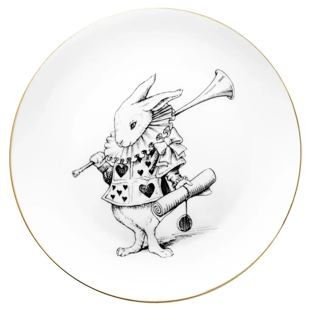 Alice In Wonderland Rabbit Cards Plate - White, Fine Bone China product