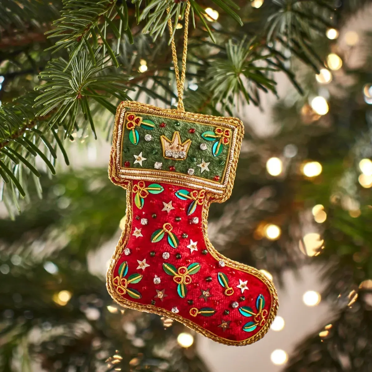 Holly Stocking Embroidered Decoration - Beaded product