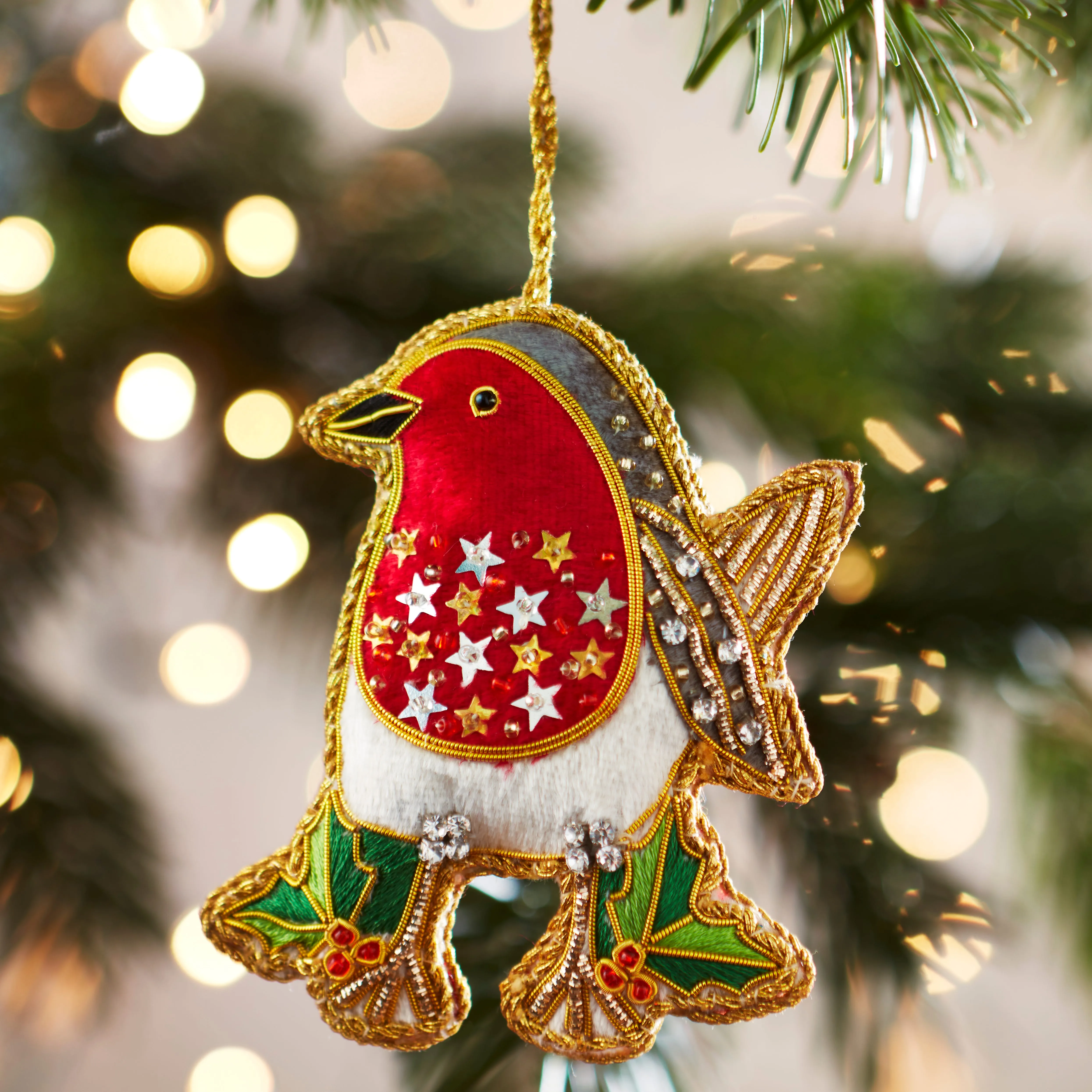 Sequined Robin Embroidered Christmas Decoration product