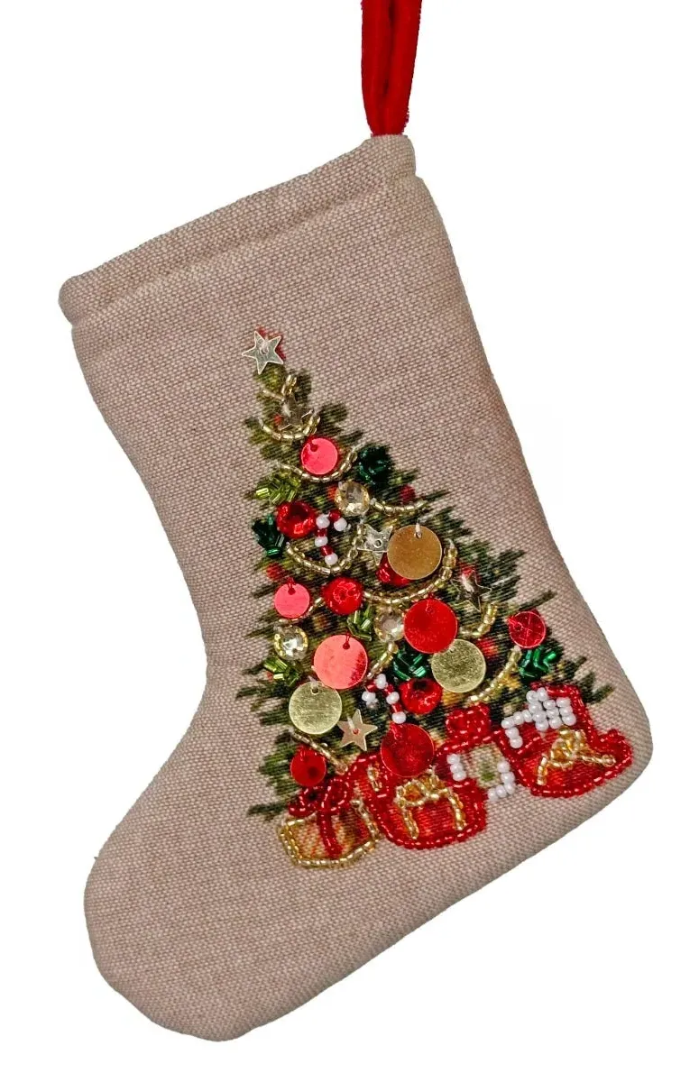 Mini Cotton Stocking Beaded Tree Decoration product