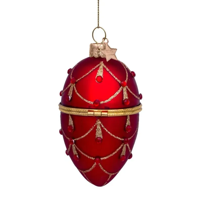 Glass Jewelled Egg Christmas Decoration - Red, Glass product