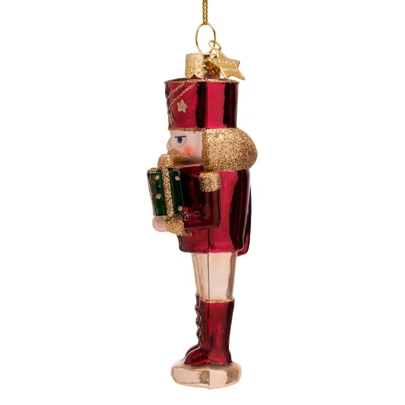 Glass Nutcracker Christmas Ornament - Burgundy, Glass alternate view